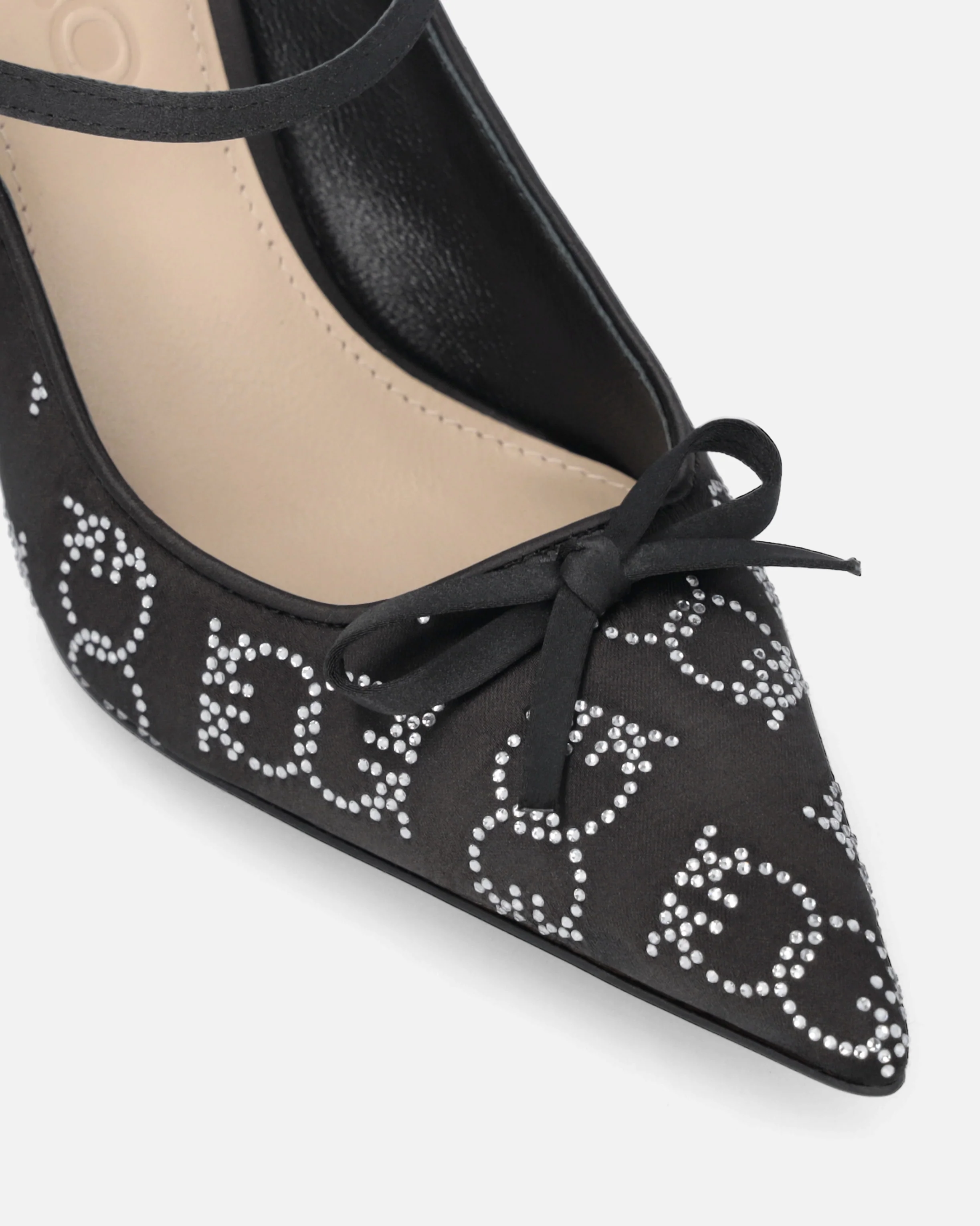 Rhinestoned satin slip-ons with heel - Image 4