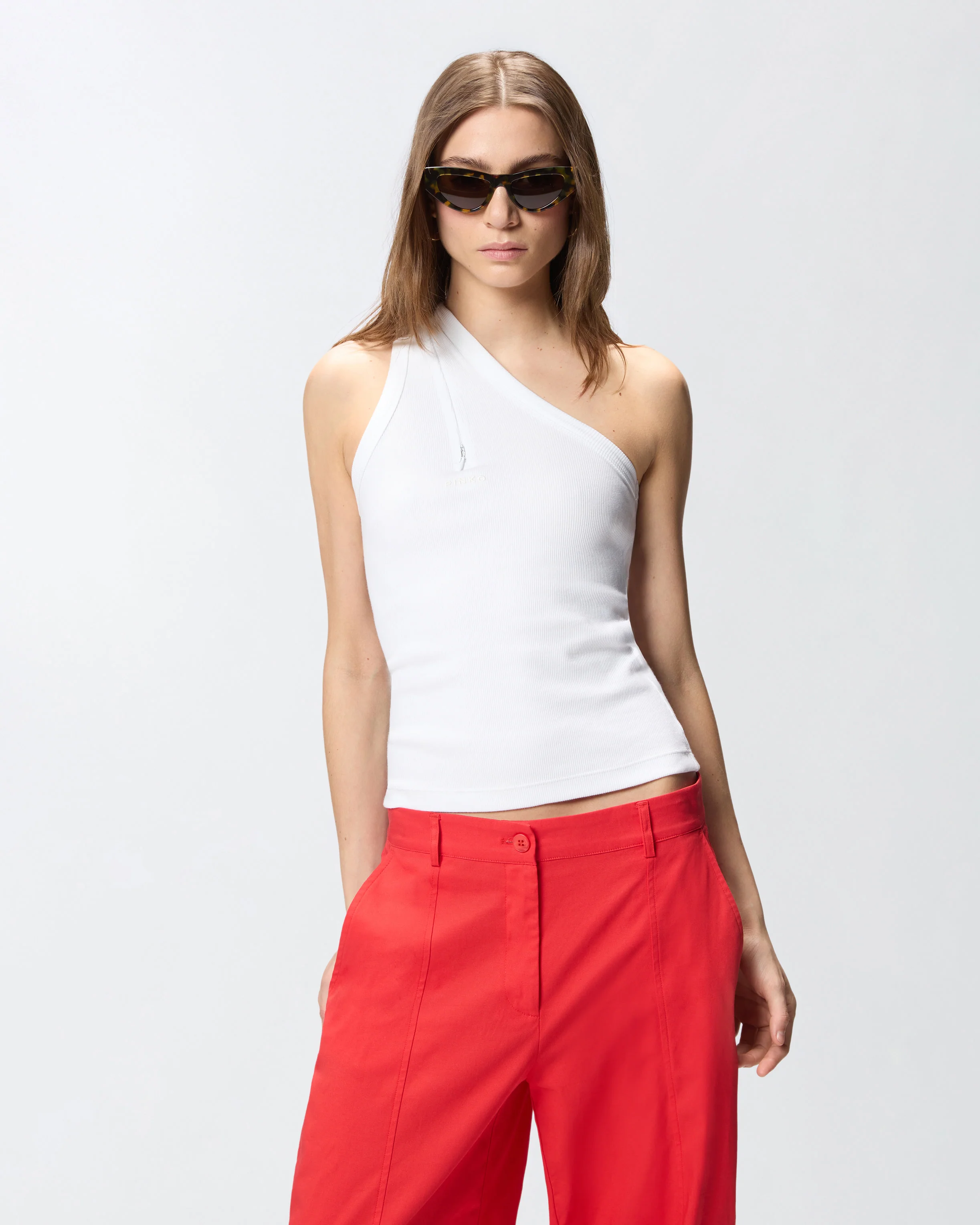 Rib-knit tank top with V-neck and PINKO logo