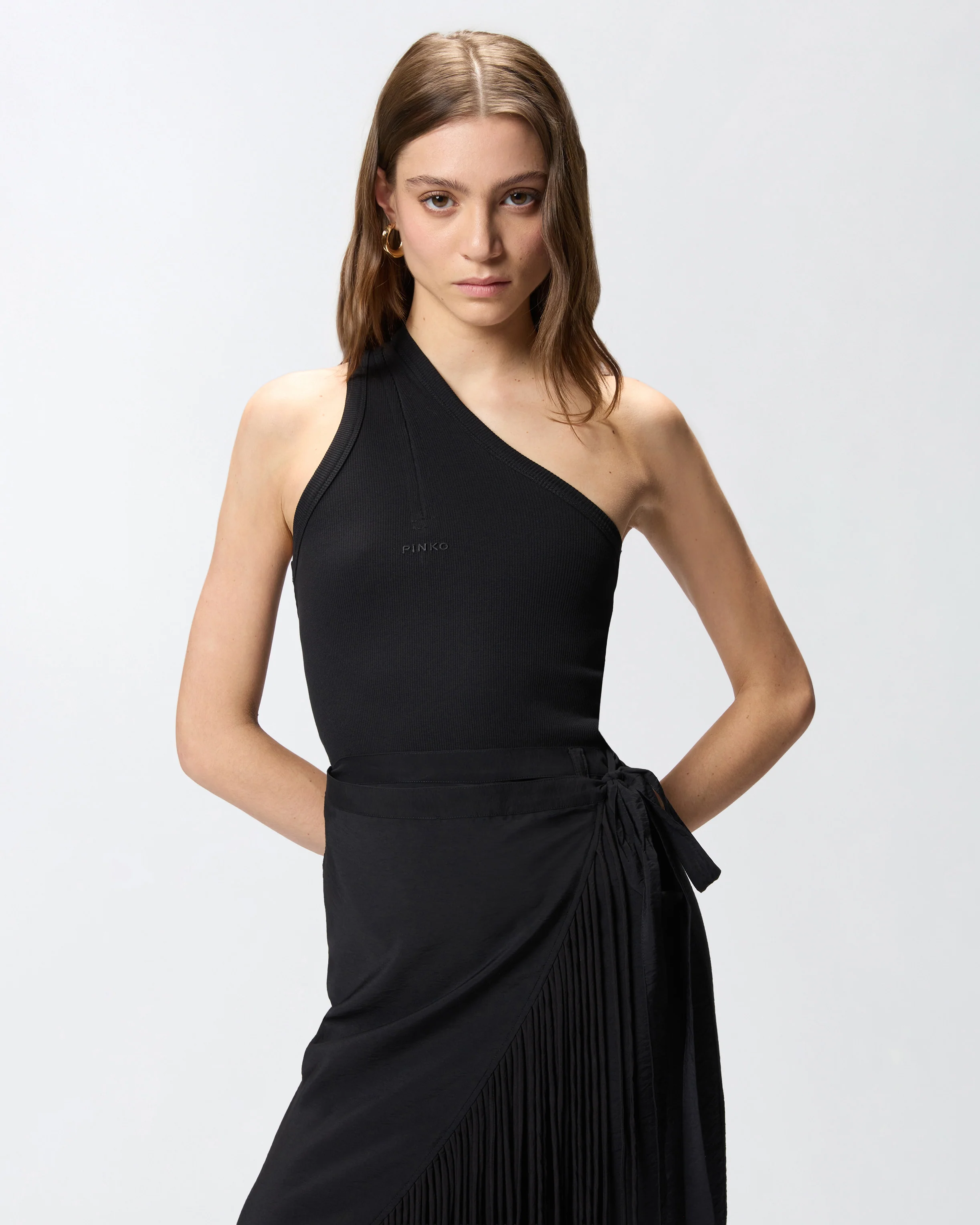 Rib-knit tank top with V-neck and PINKO logo