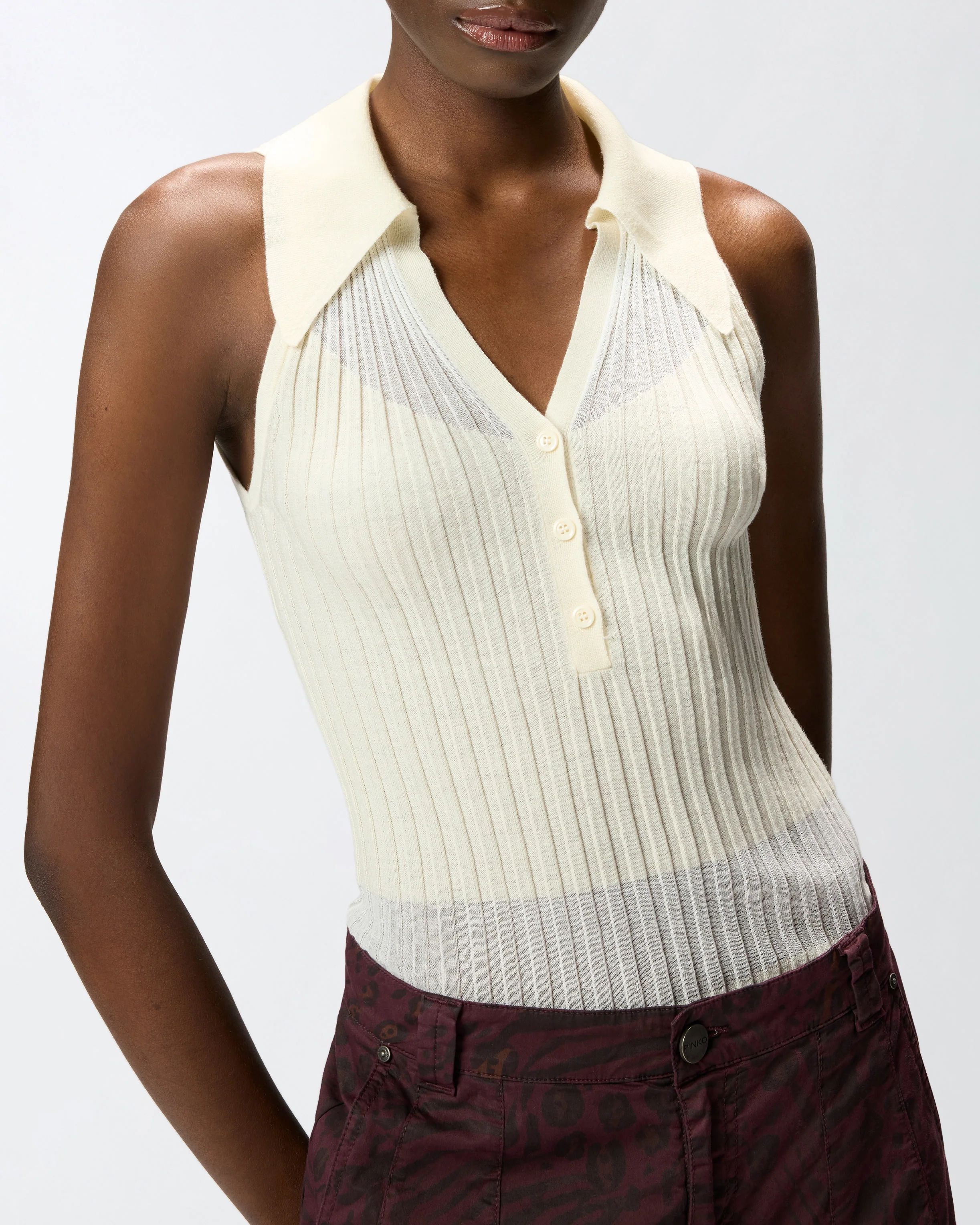 Ribbed polo vest top - Image 4
