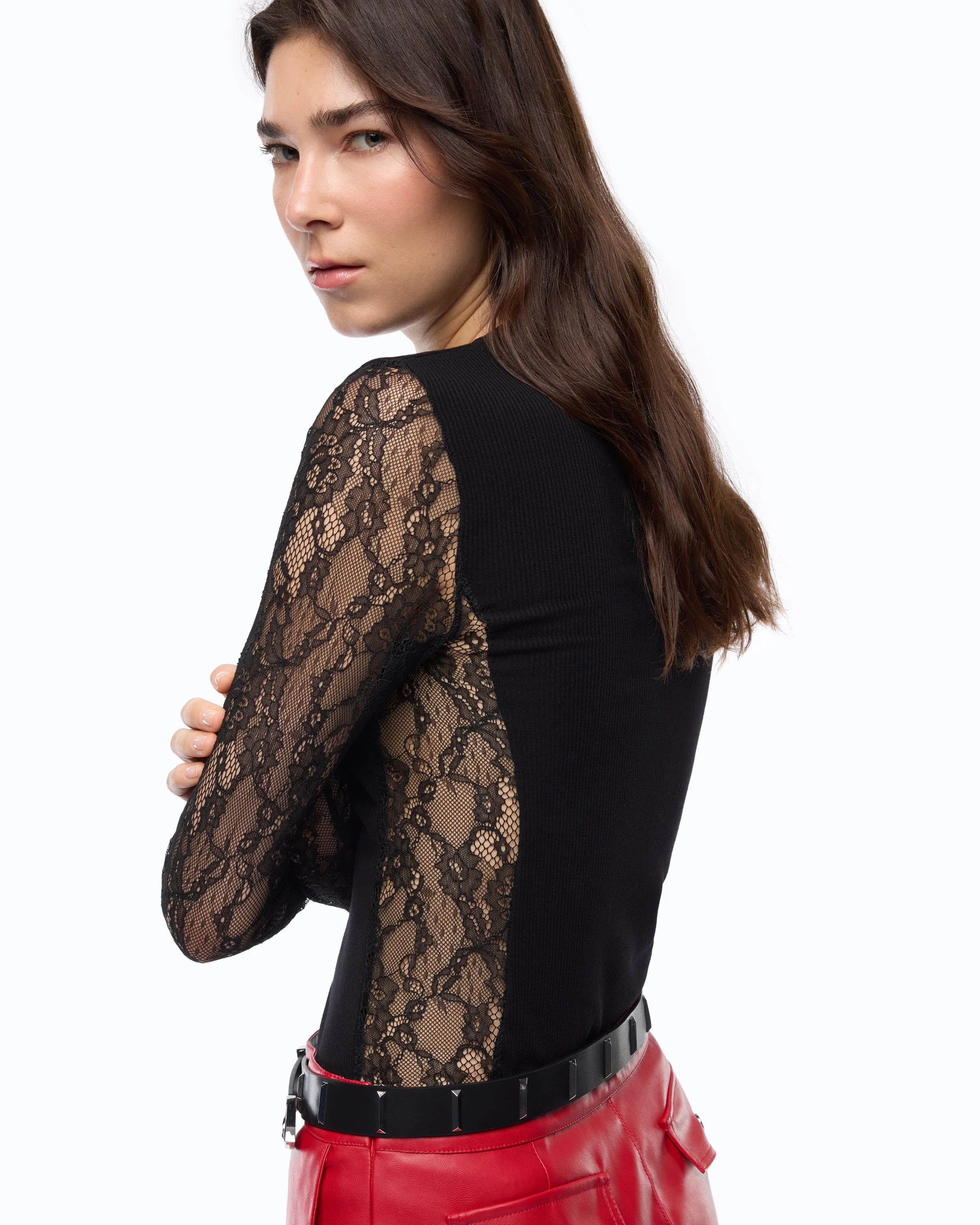 Ribbed sweater with lace sleeves - Image 3