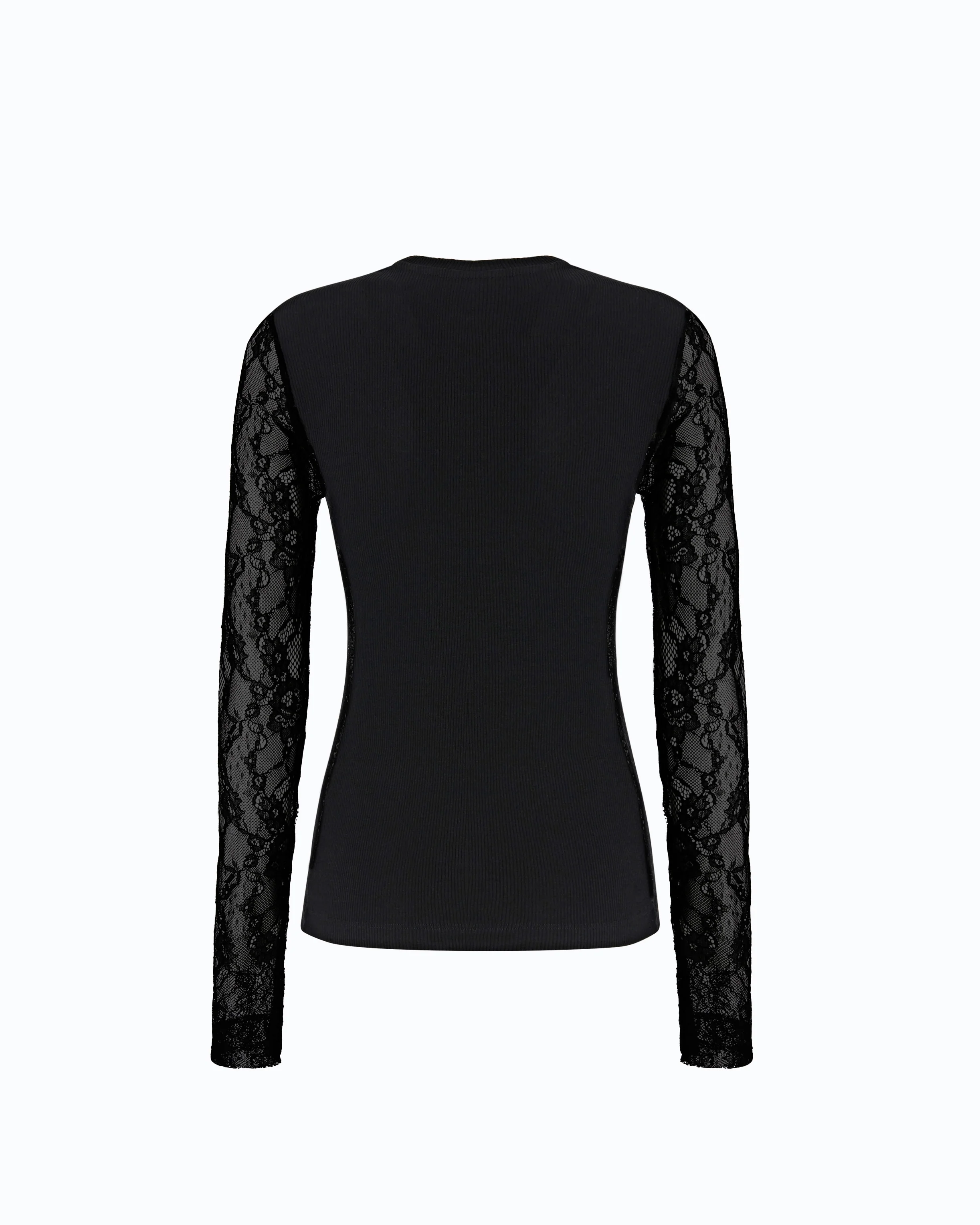 Ribbed sweater with lace sleeves - Image 6