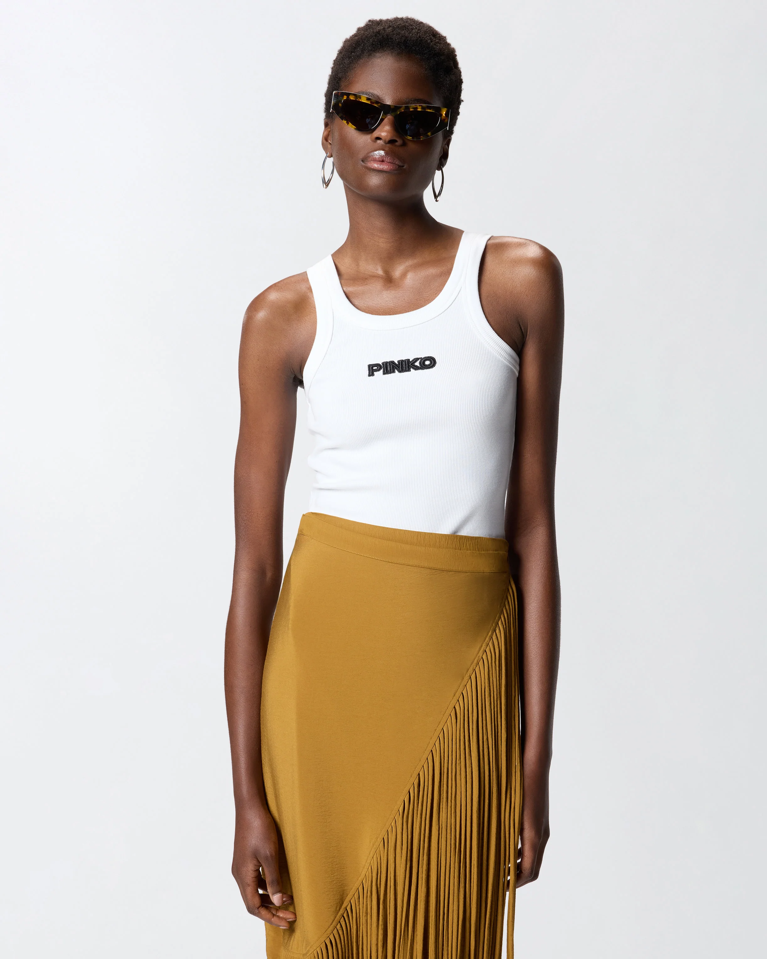 Ribbed vest top with PINKO 3D logo