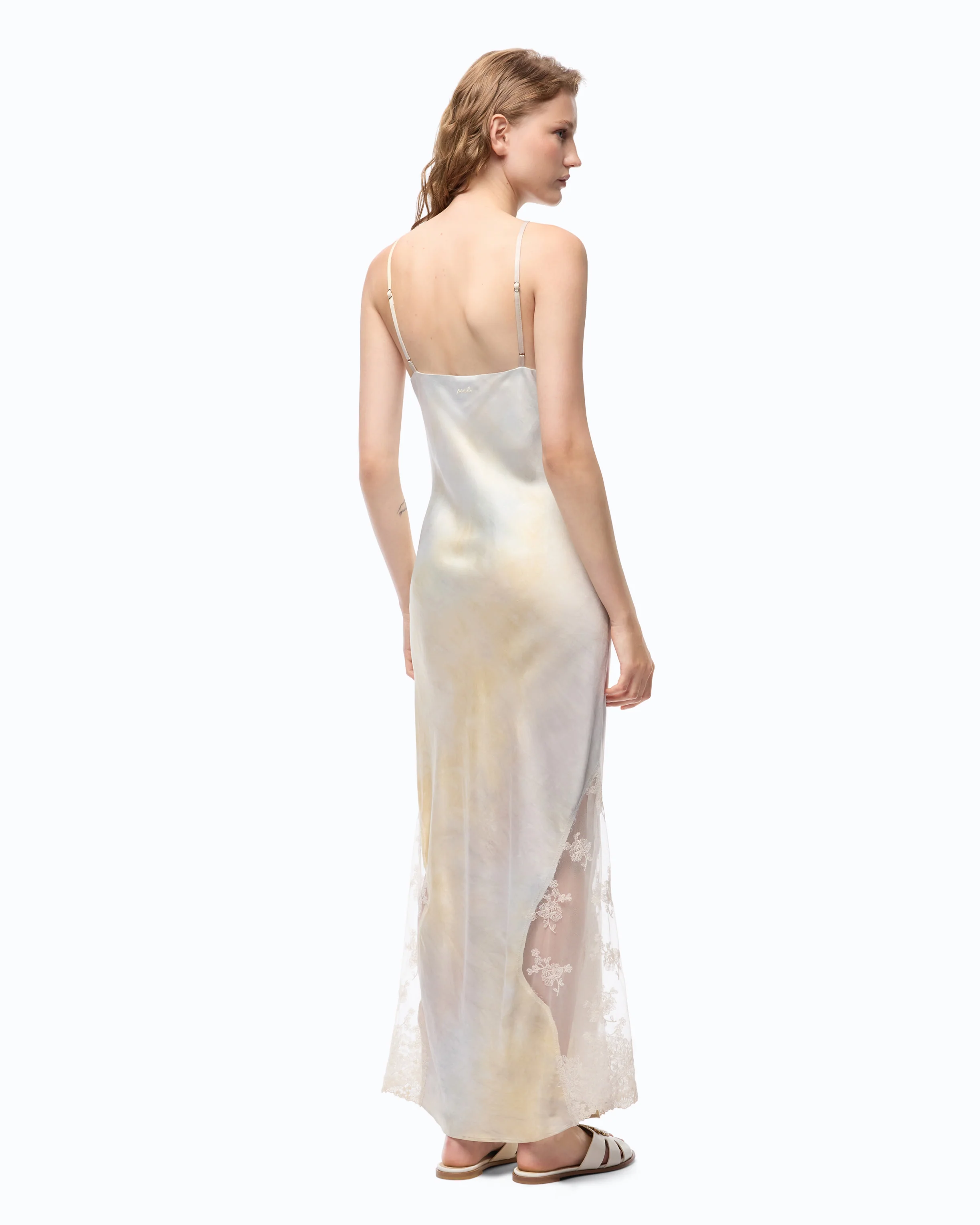 Satin dress with shaded color and lace insert - Image 4