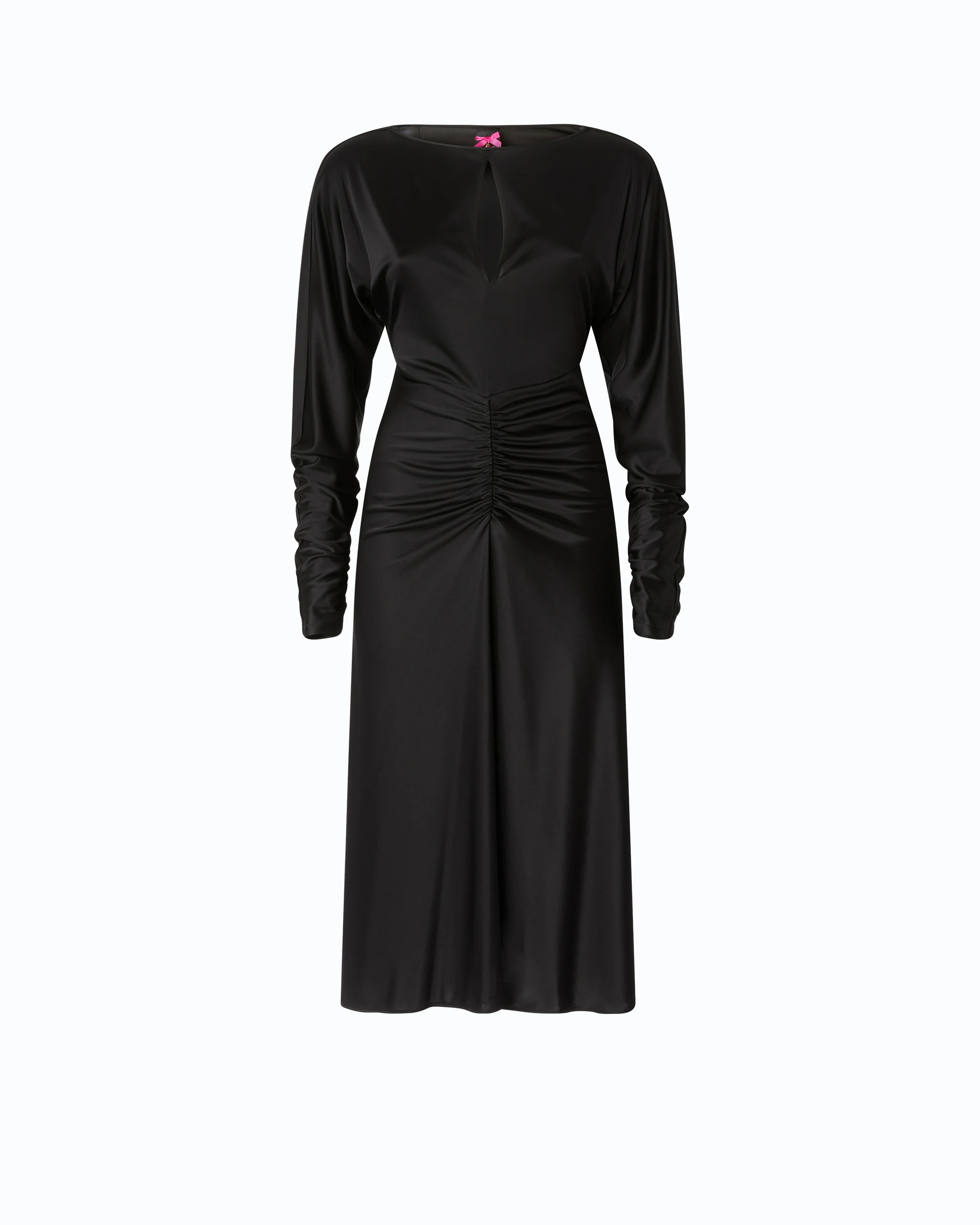Satin-effect midi dress with gathering - Image 5