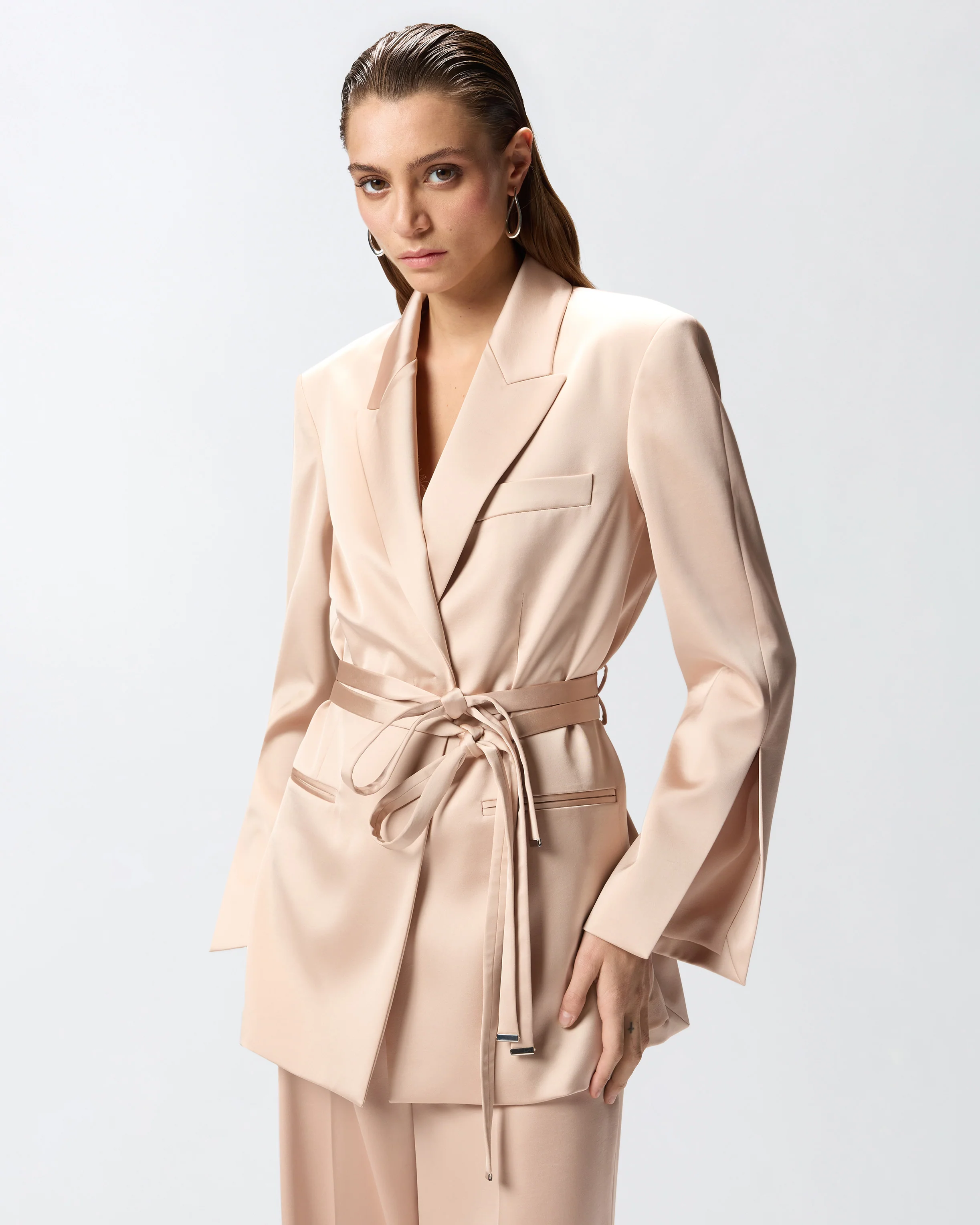 Satin jacket with belt