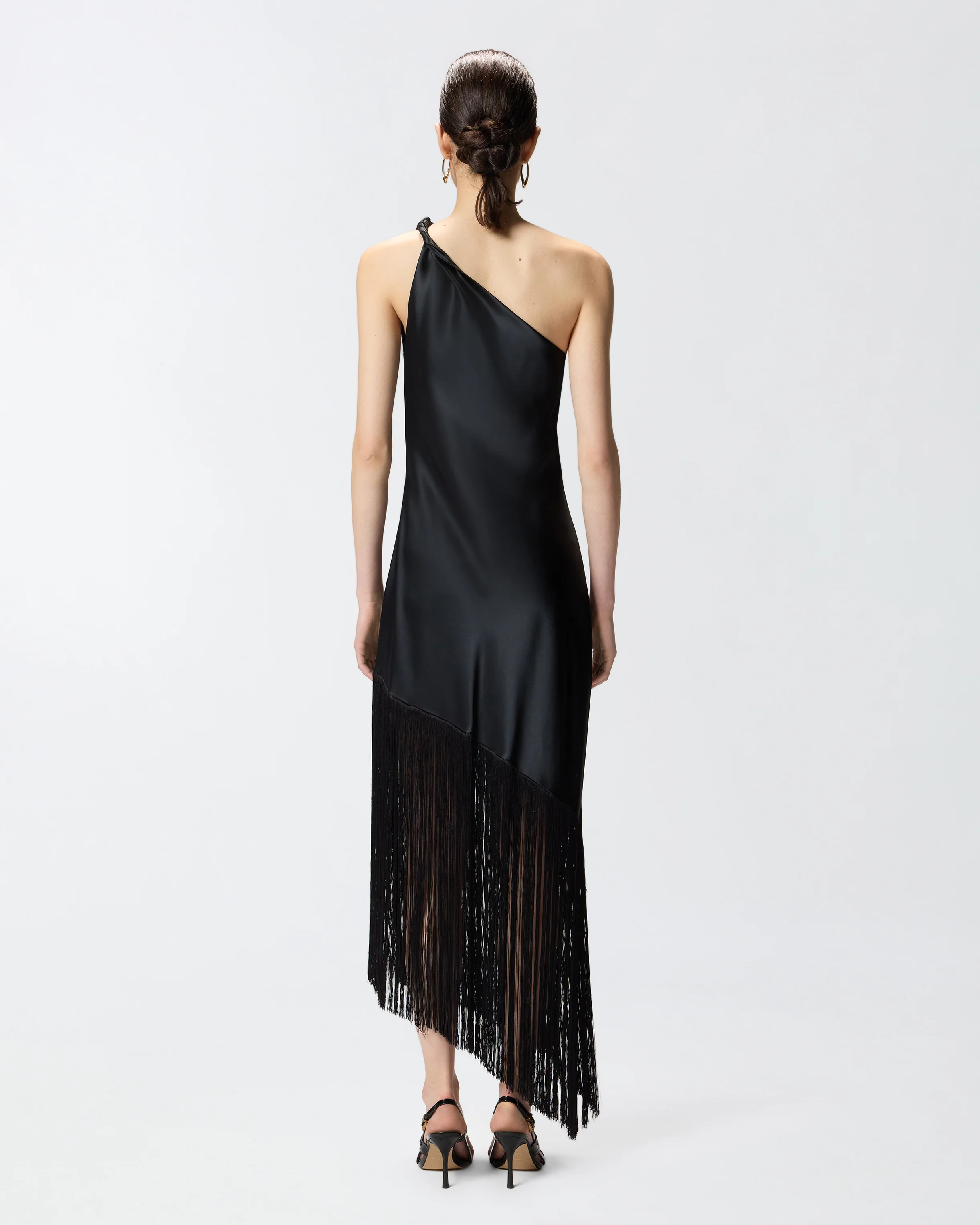 Satin one-shoulder mini dress with fringing - Image 3