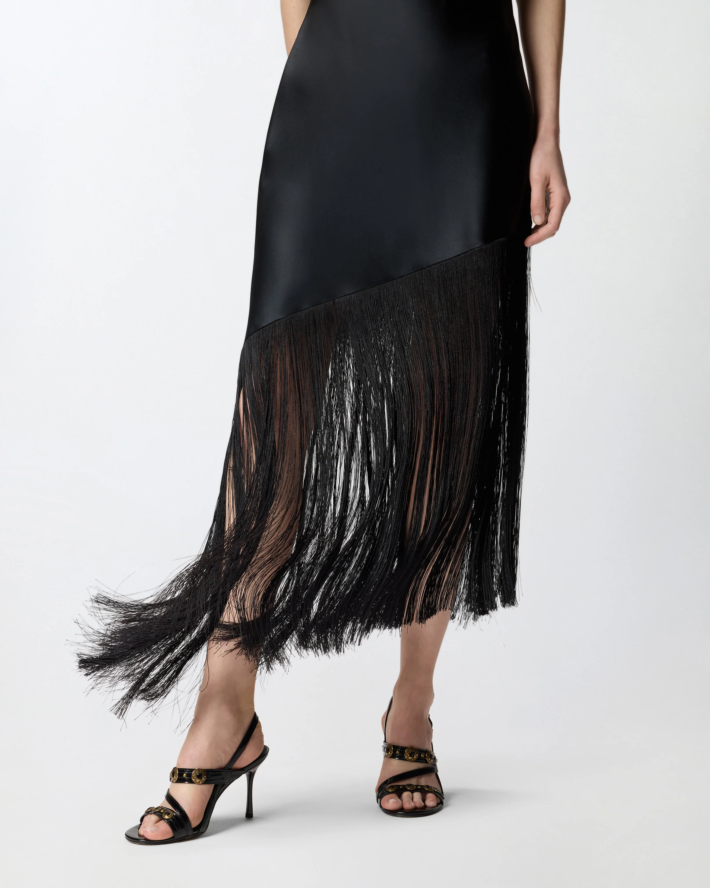 Satin one-shoulder mini dress with fringing - Image 4