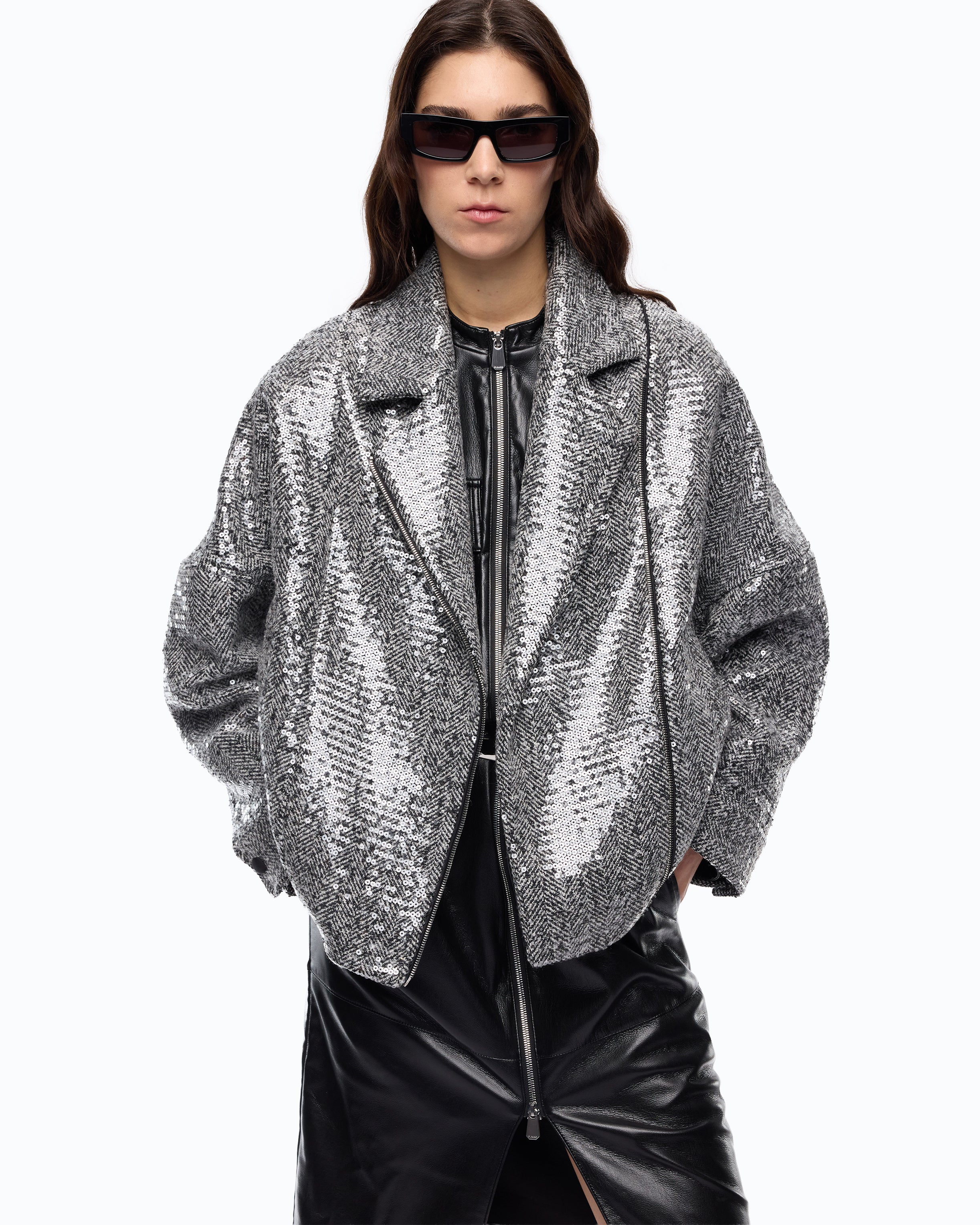 Sequinned pea coat