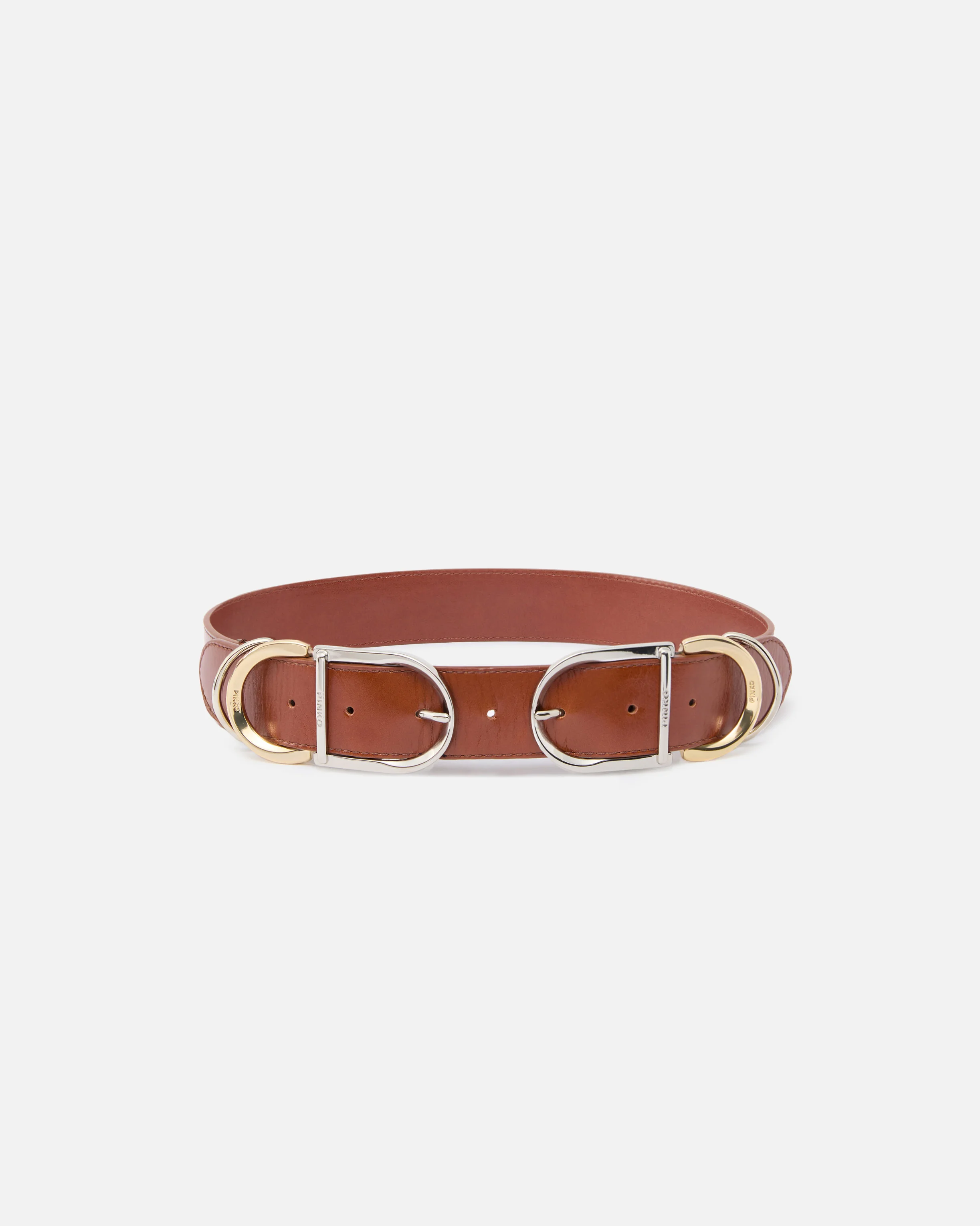 Shiny leather belt with metal loops, 4 cm