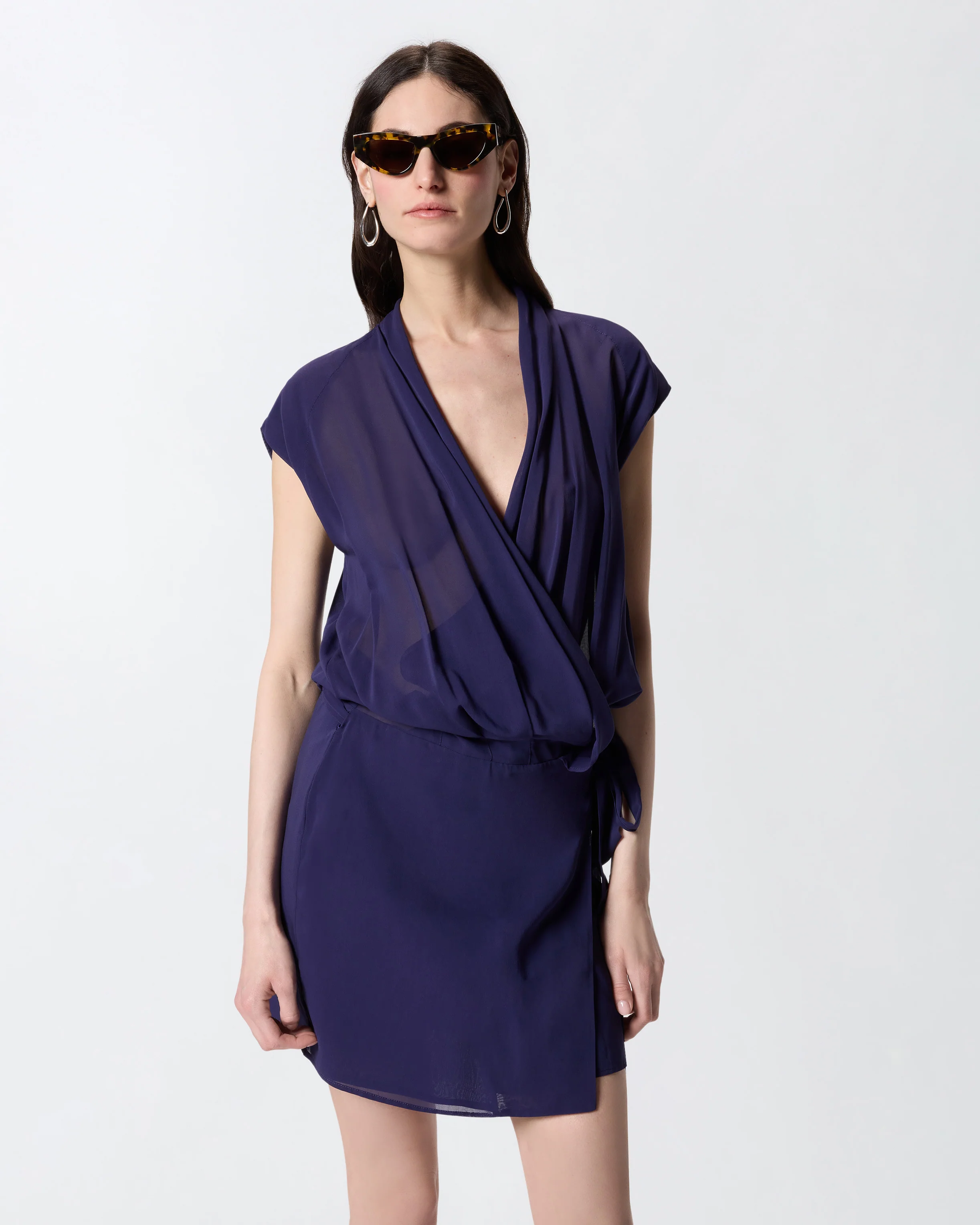 Short wrap dress with sheer details - Image 2