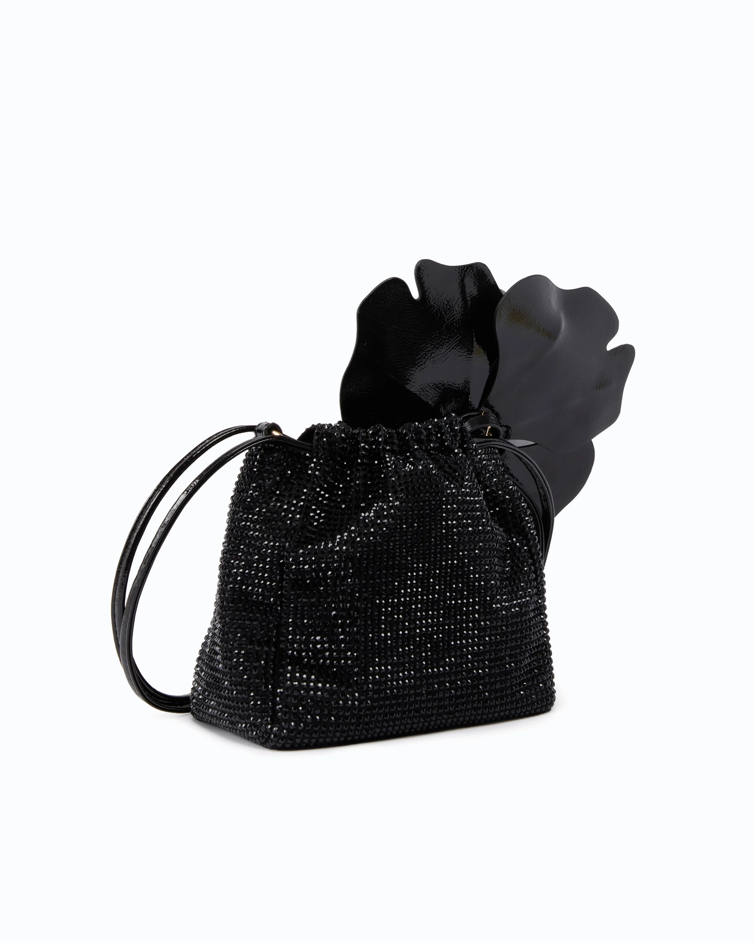 Shoulder bucket bag in fully rhinestone fabric with flower - Image 2