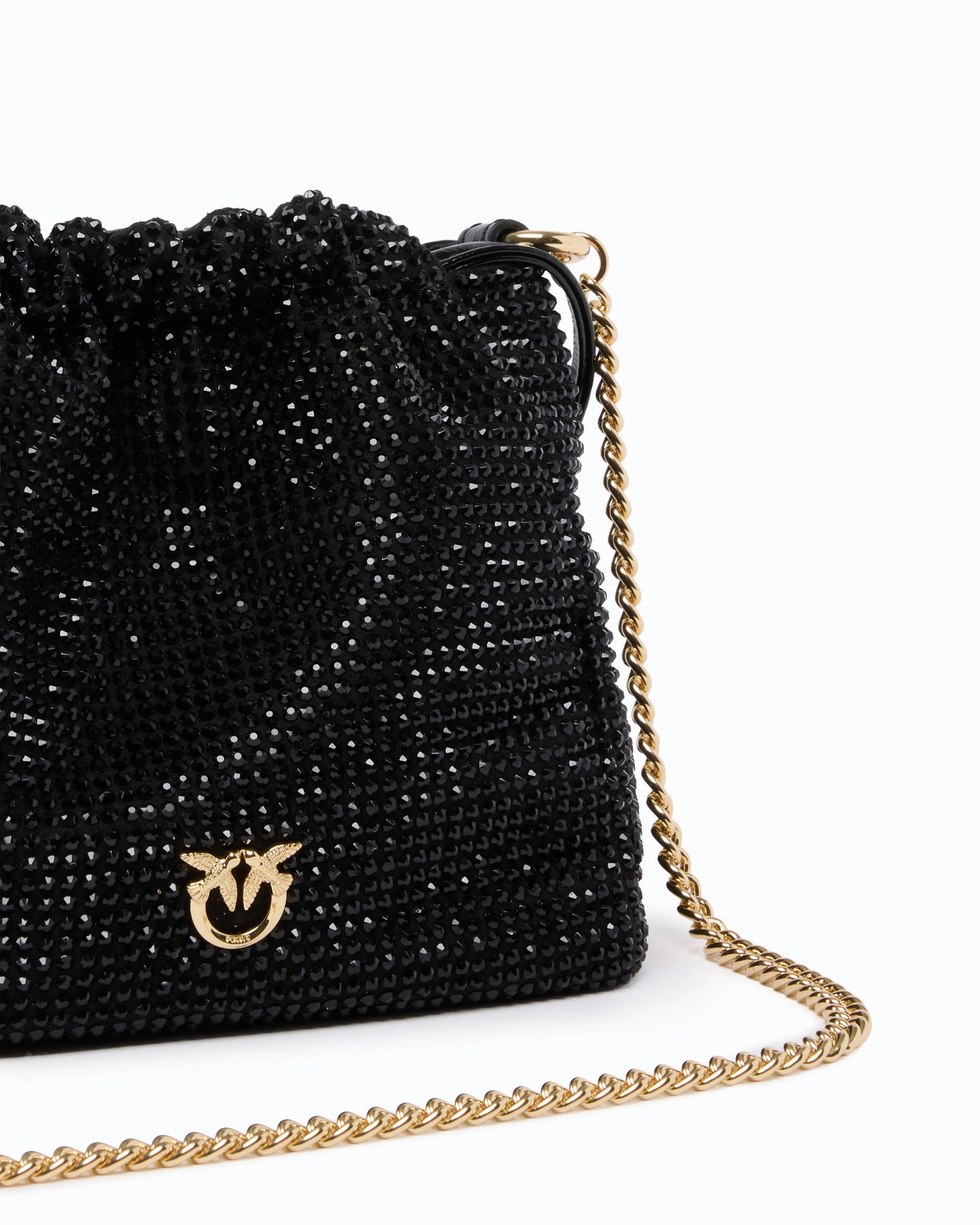 Shoulder bucket bag in fully rhinestone fabric with flower - Image 3