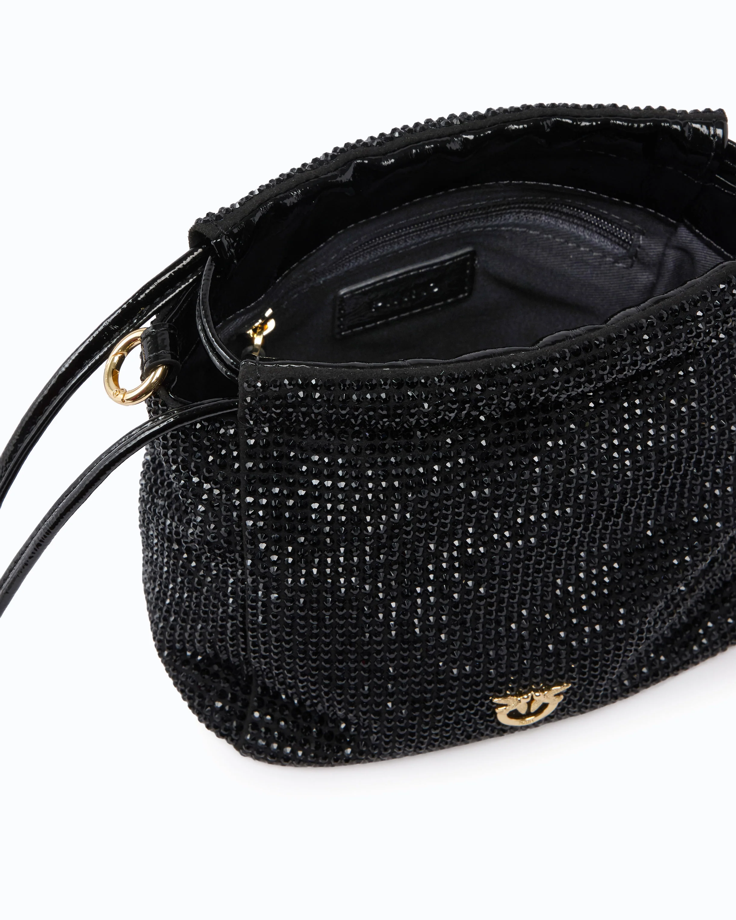 Shoulder bucket bag in fully rhinestone fabric with flower - Image 4
