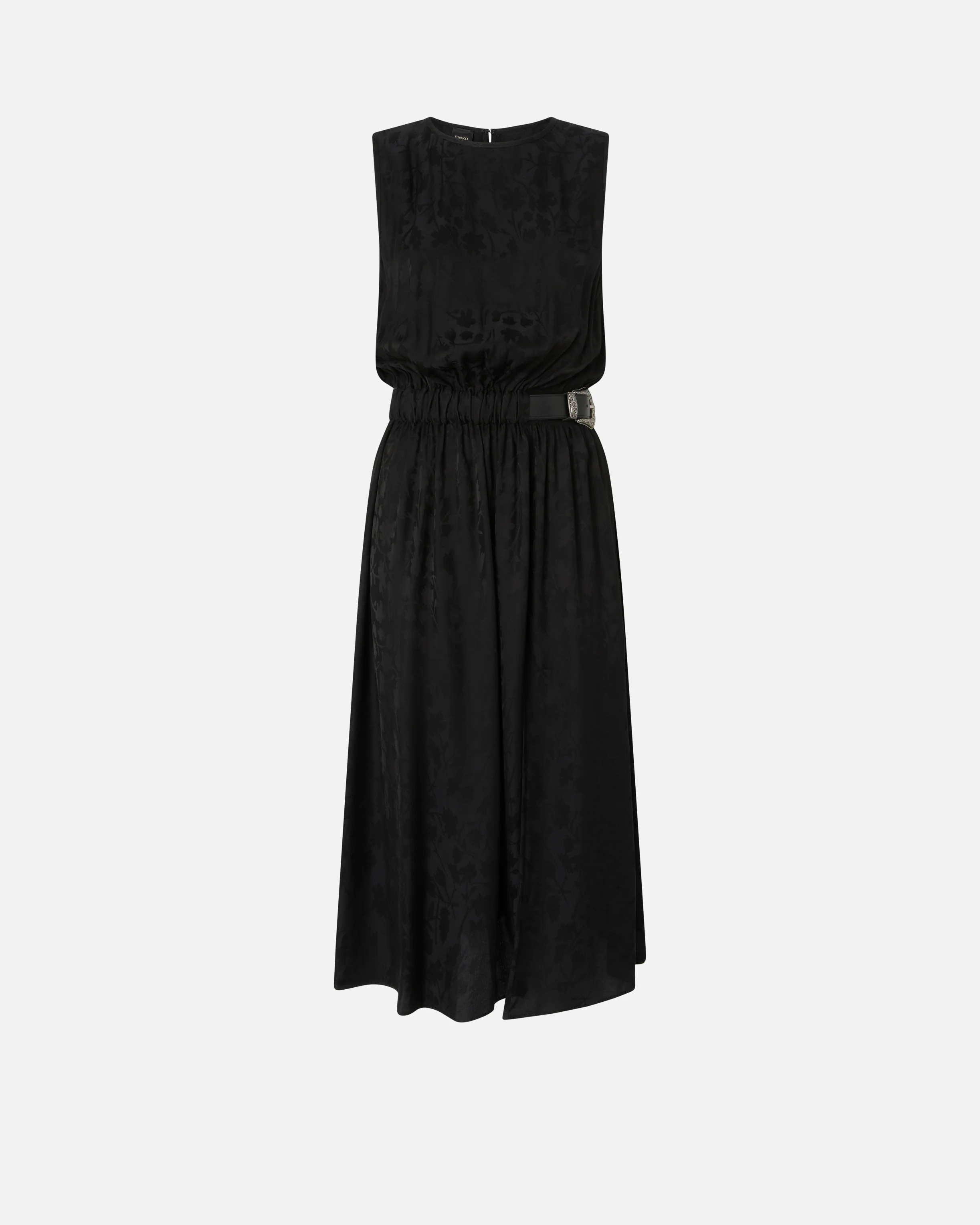 Sleeveless midi dress in floral jacquard with belt - Image 5