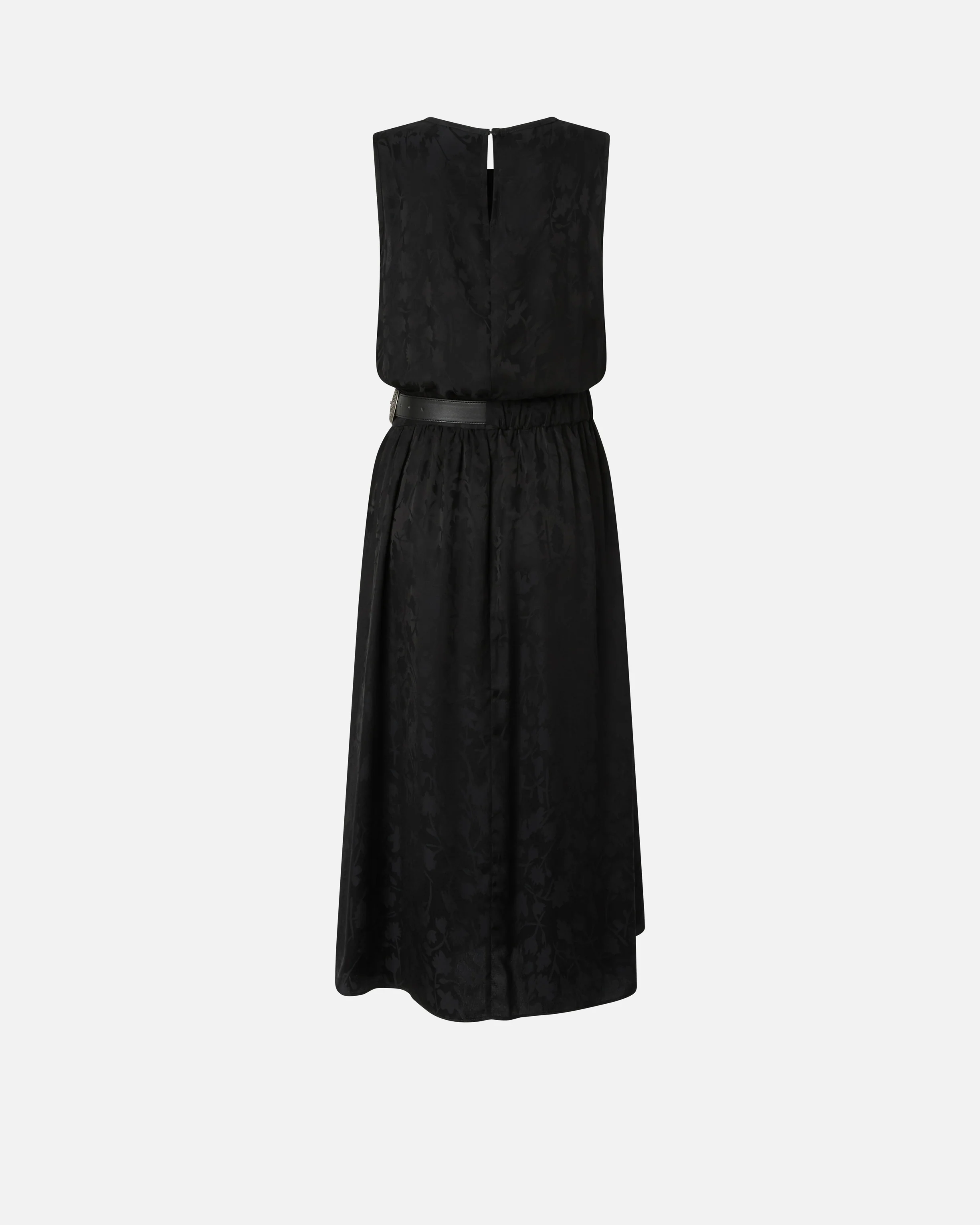 Sleeveless midi dress in floral jacquard with belt - Image 6