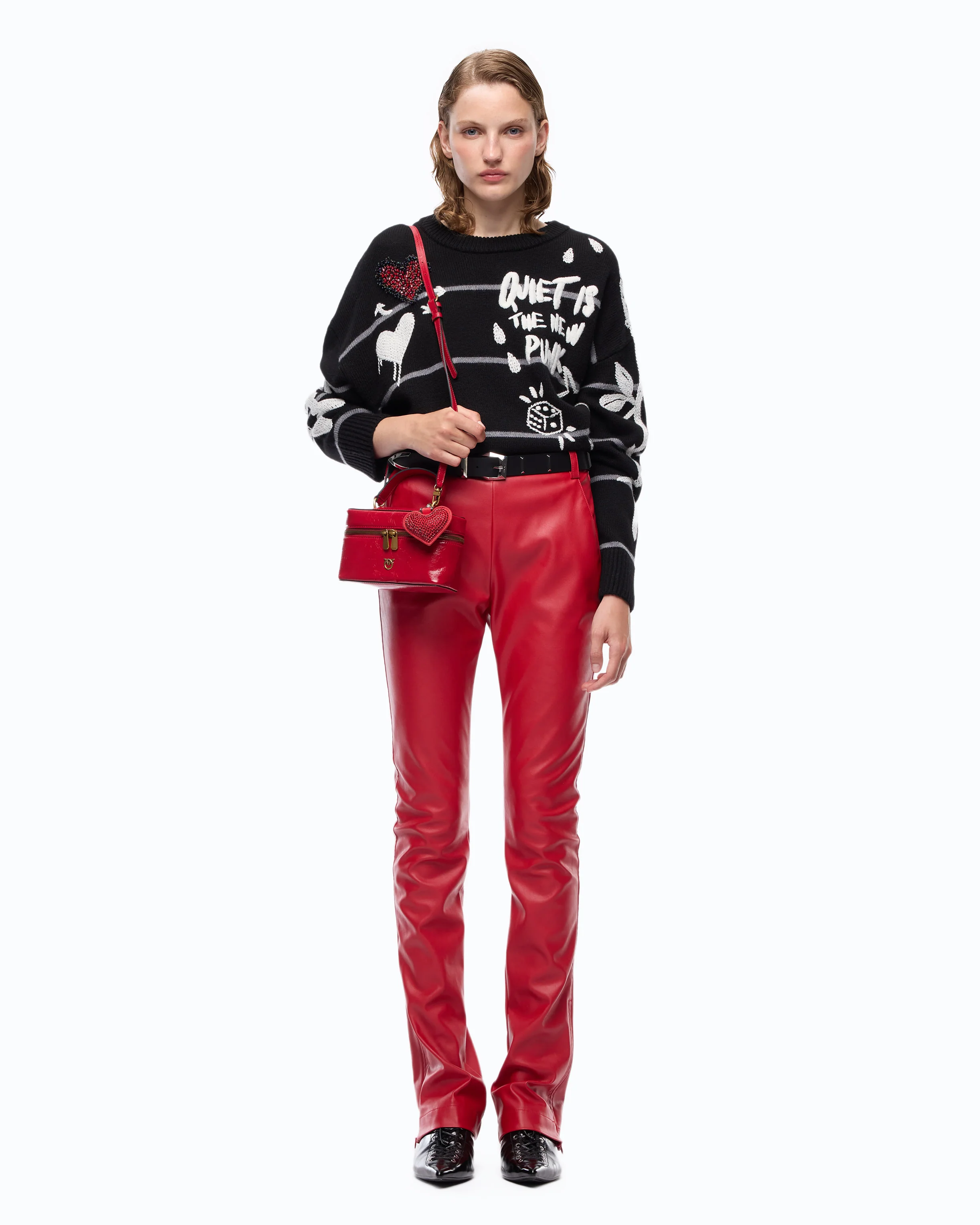 Slim-fit flared trousers in nappa leather-effect fabric