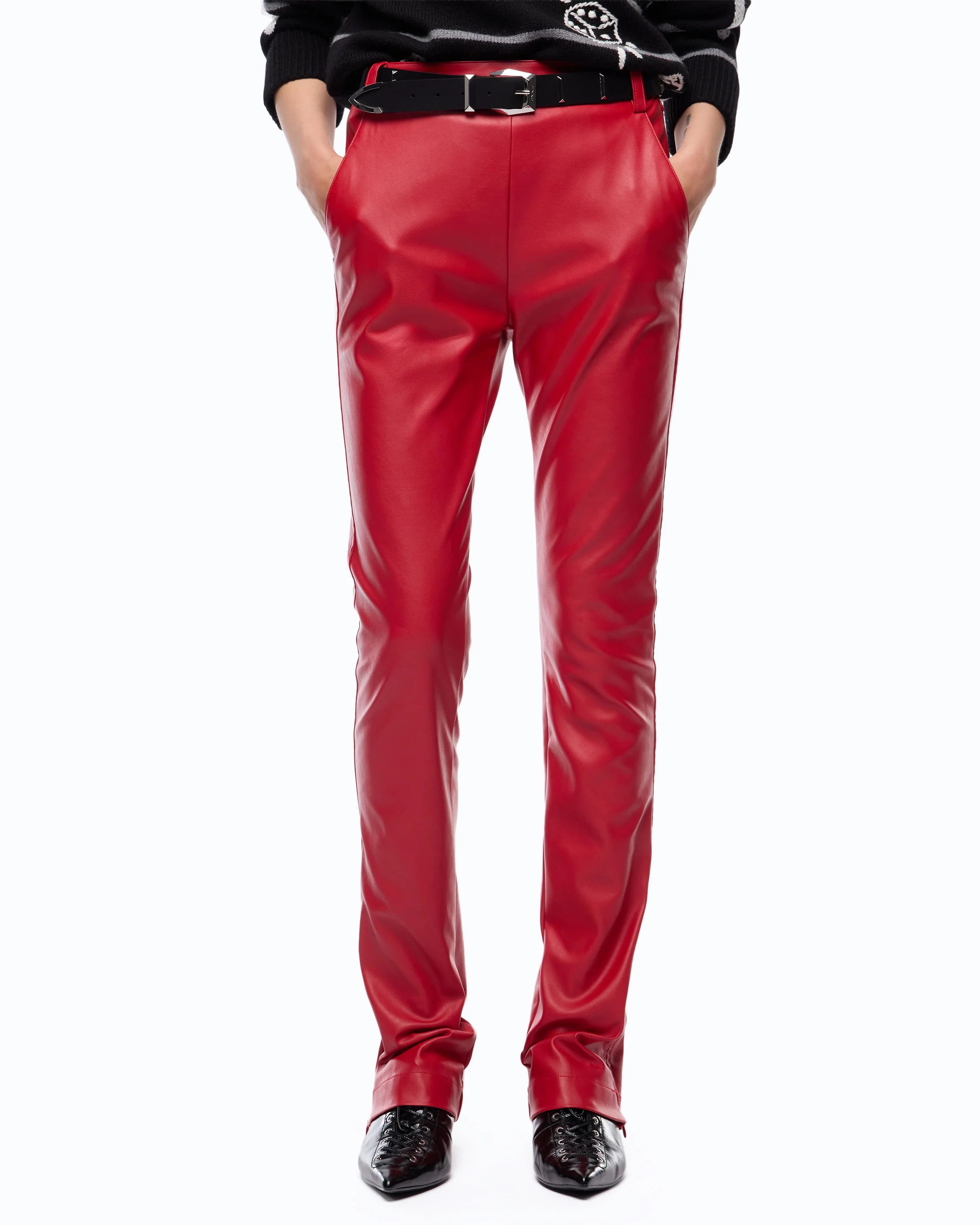 Slim-fit flared trousers in nappa leather-effect fabric - Image 2