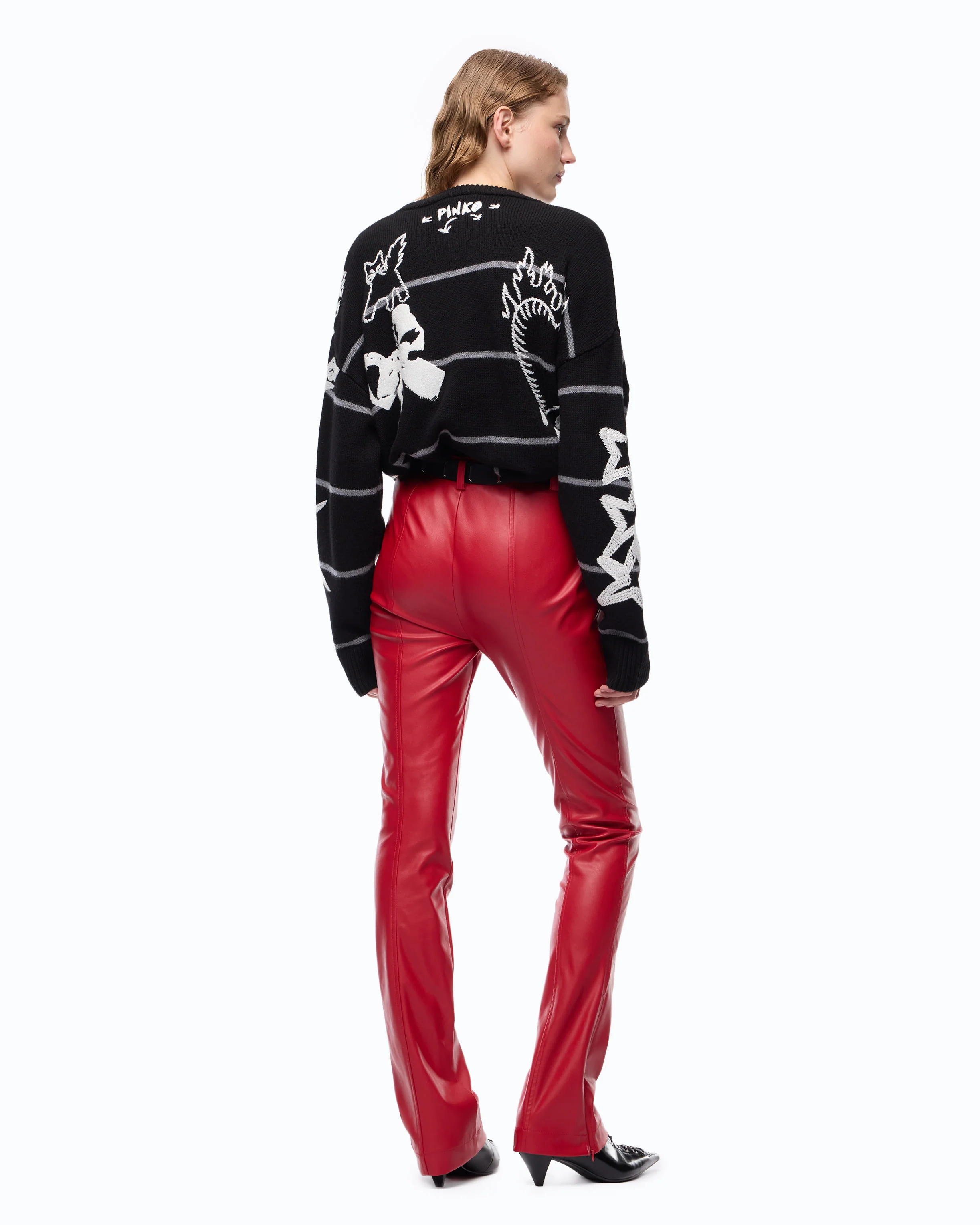 Slim-fit flared trousers in nappa leather-effect fabric - Image 4
