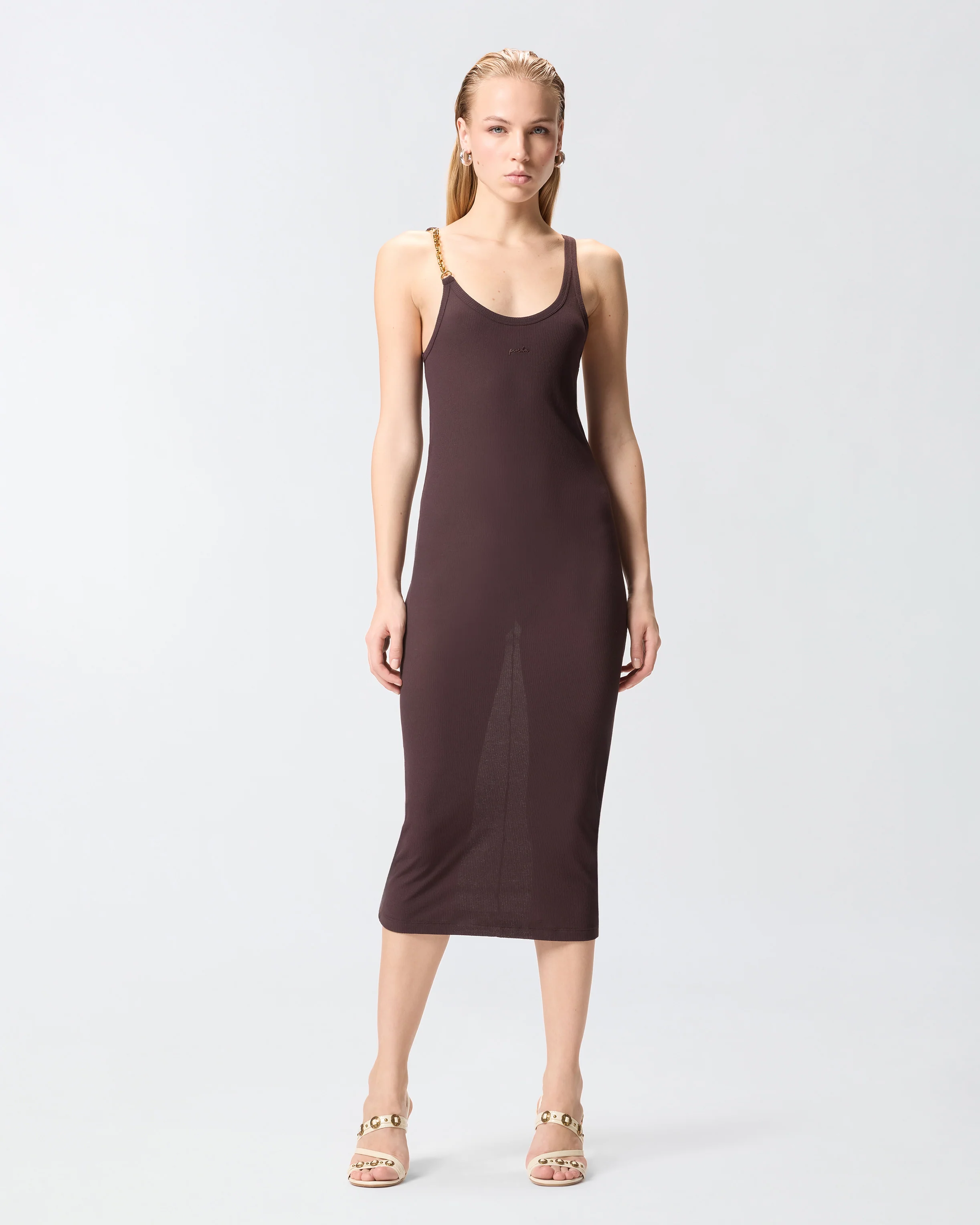 Slim-fit midi dress with jewel strap - Image 2