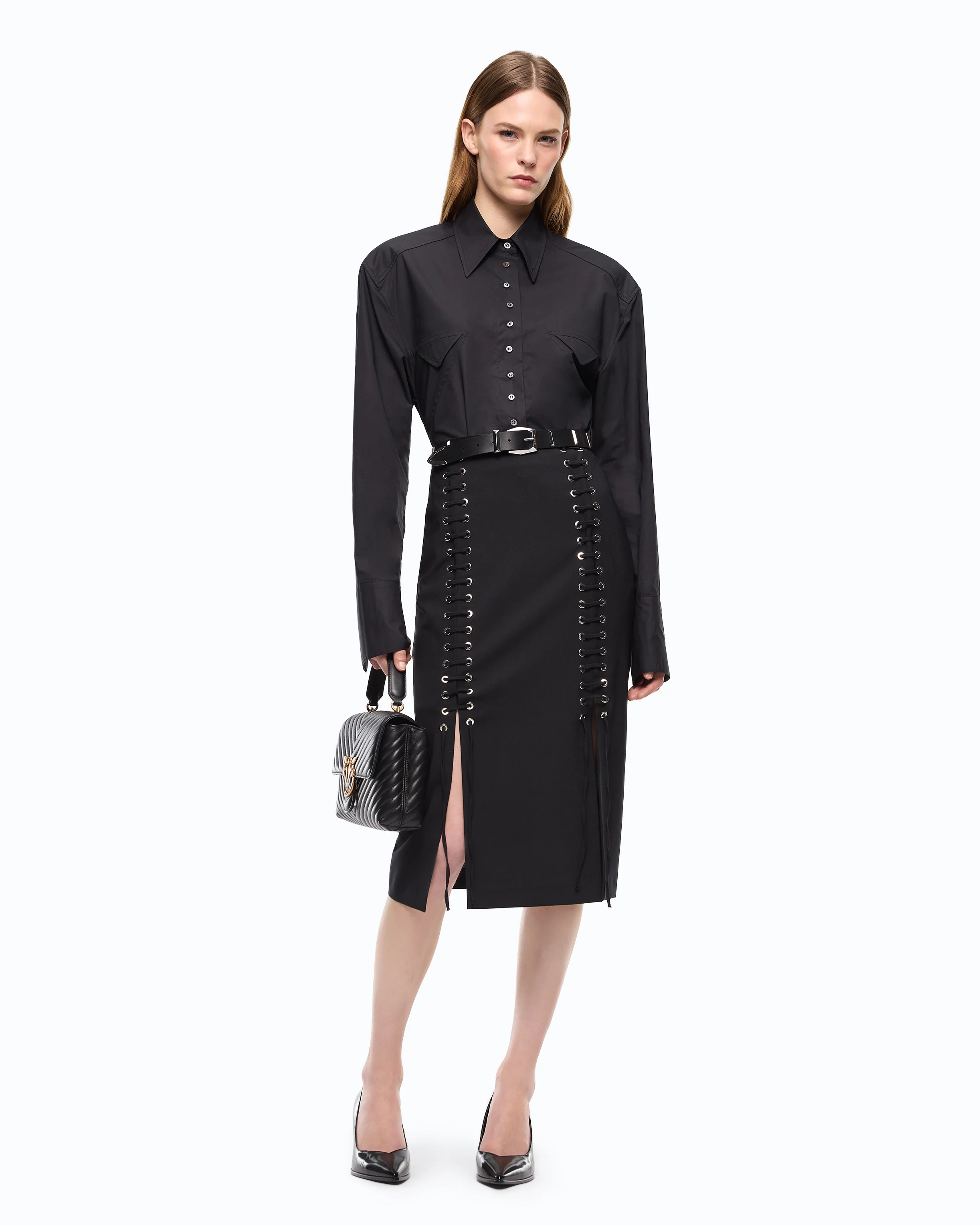 Slim-fit midi skirt with two slits
