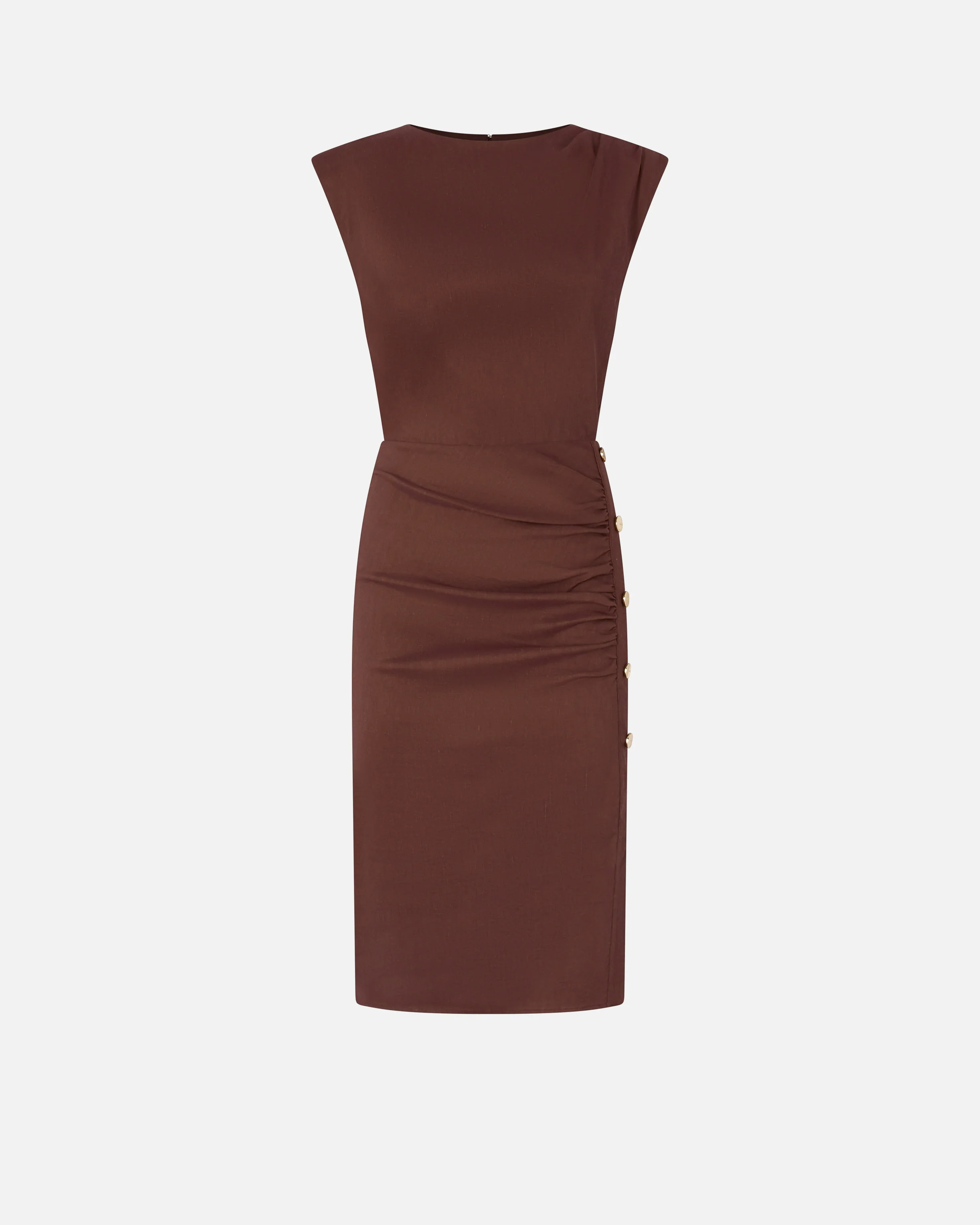Slim-fitting calf-length dress in linen - Image 5