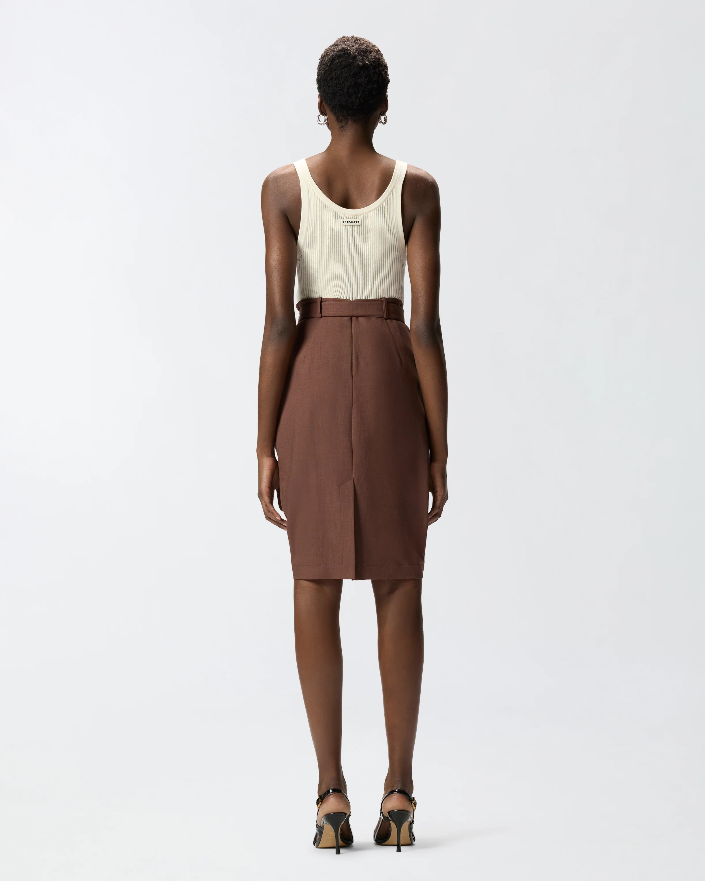 Slim-fitting calf-length skirt with belt - Image 3