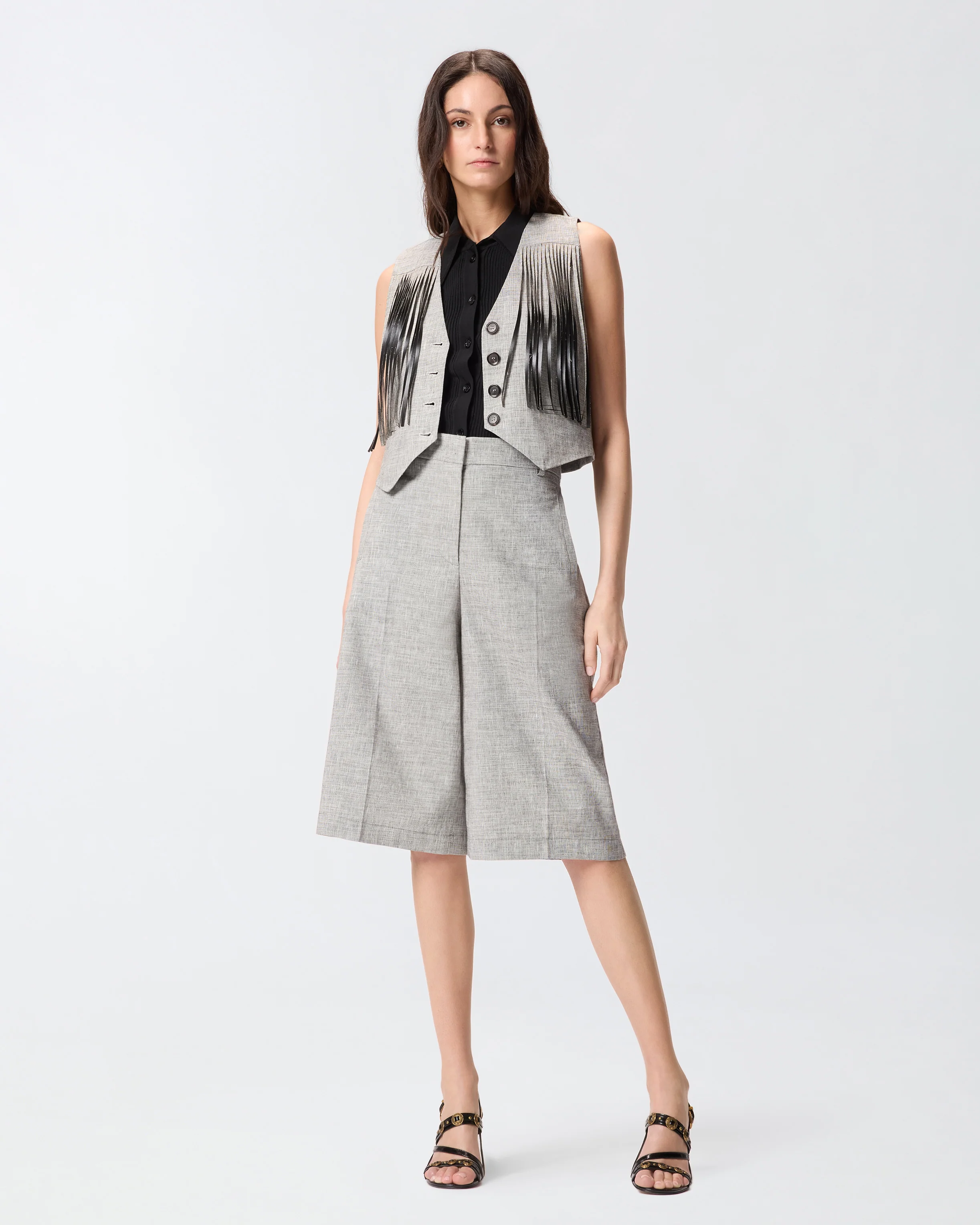 Slub shorts with pressed pleat detail