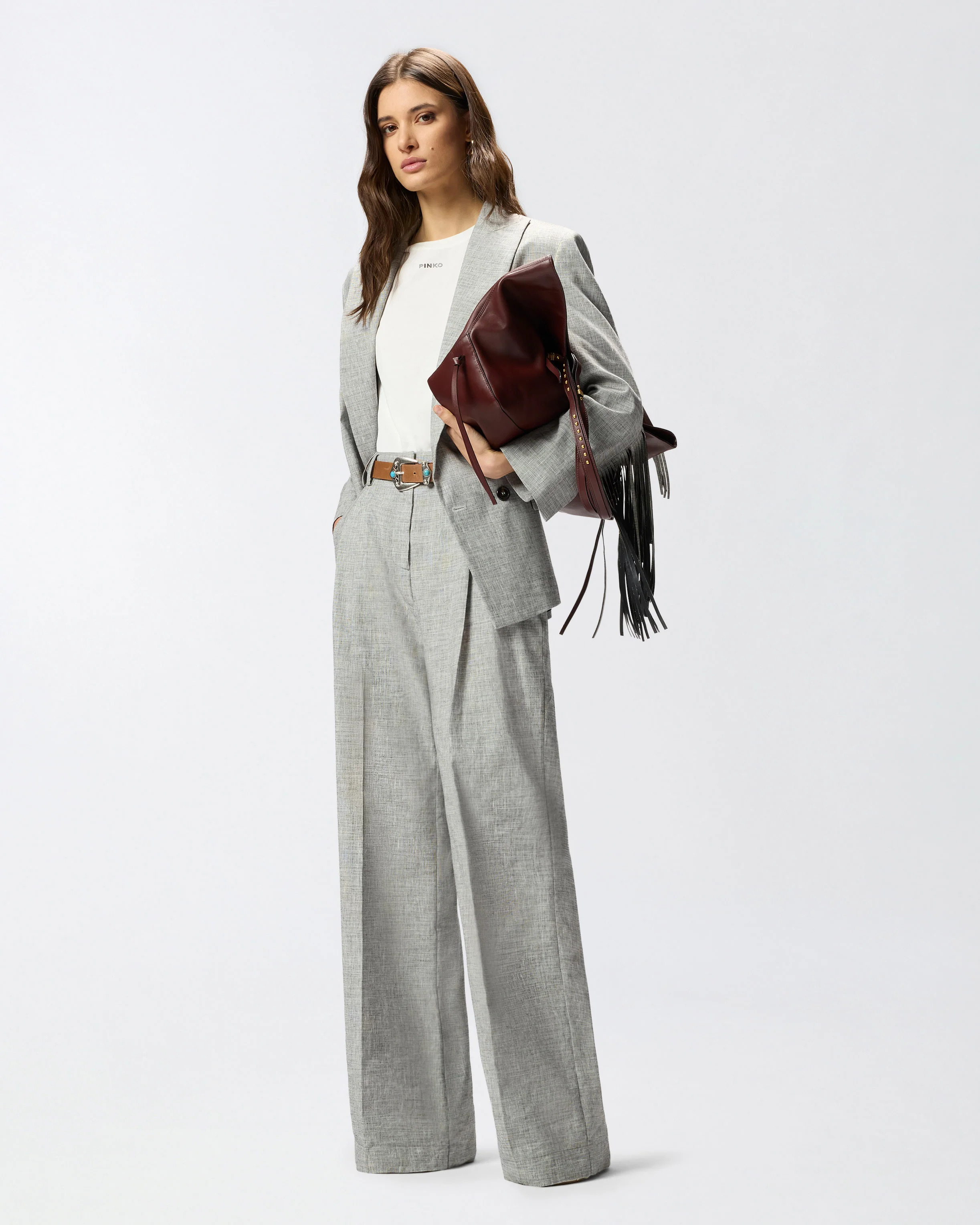 Slub trousers with pressed pleat detail