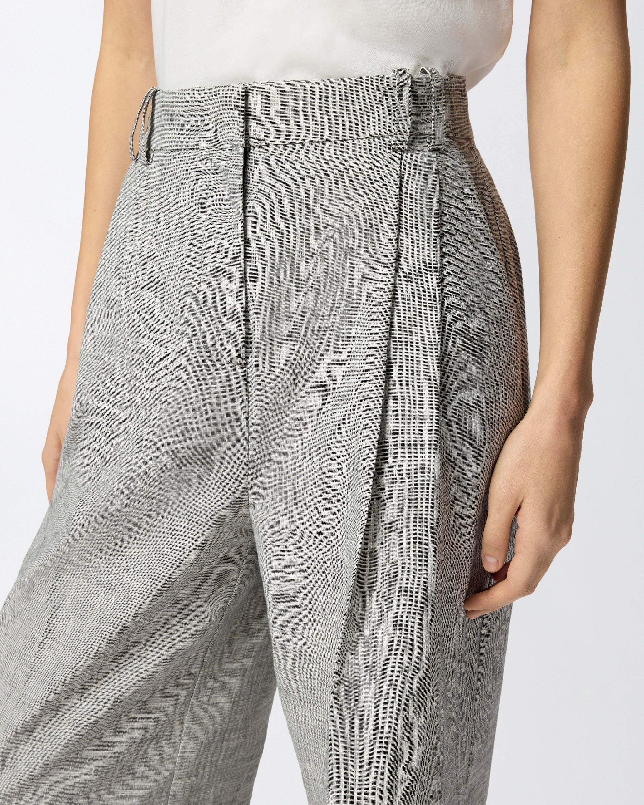 Slub trousers with pressed pleat detail - Image 4