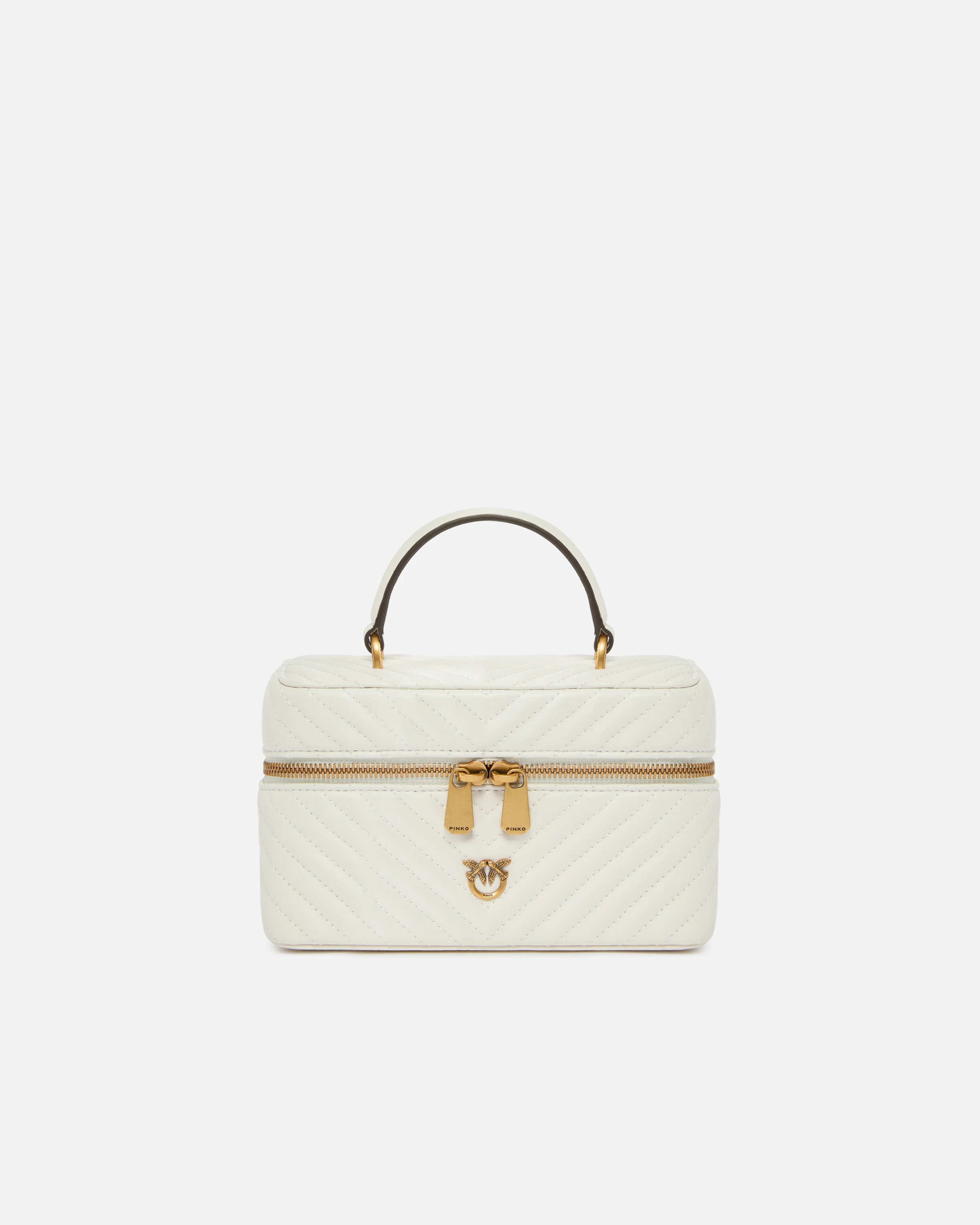 Small beauty case with shoulder strap in chevron nappa