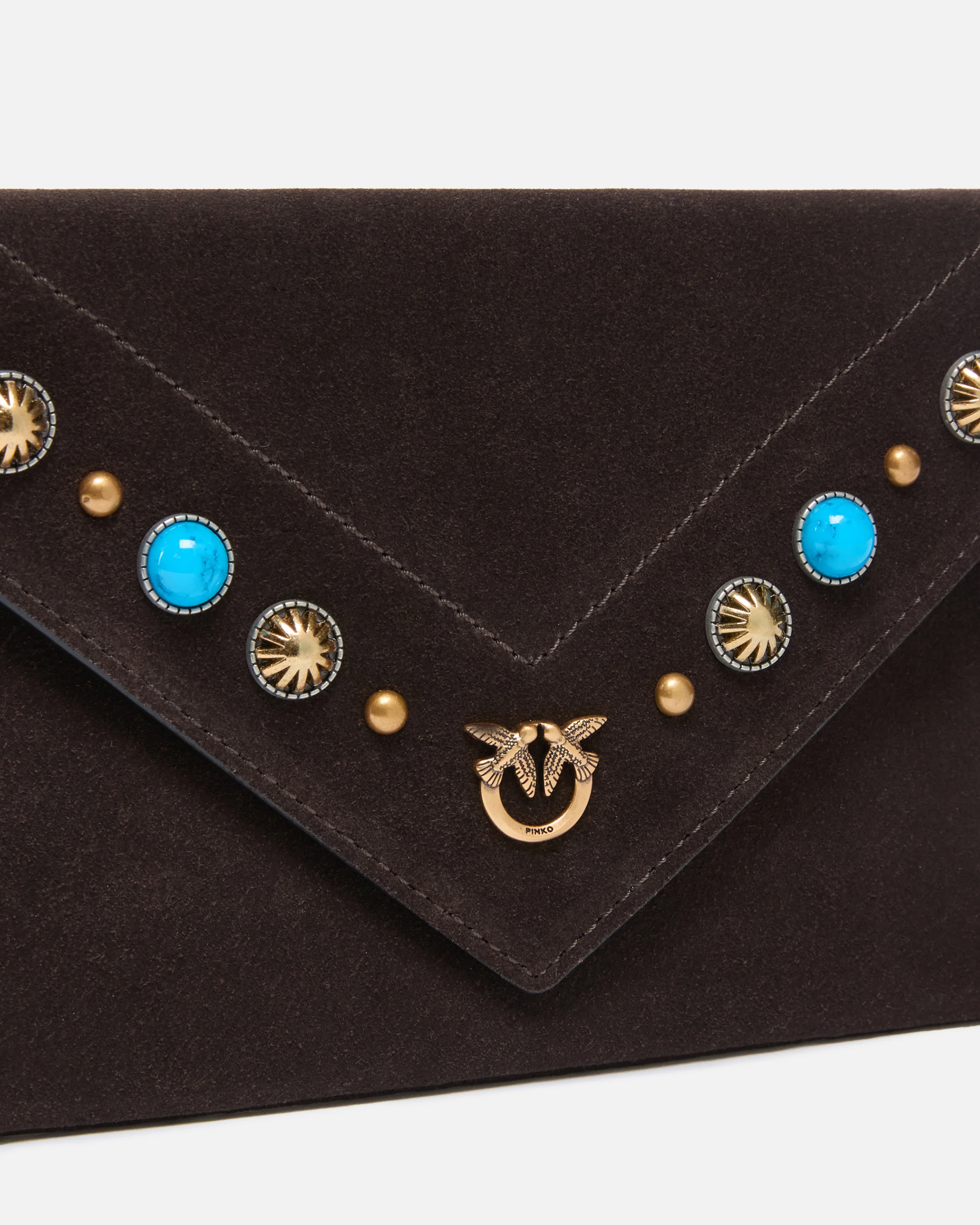 Small clutch bag in suede with studs and shoulder strap - Image 3