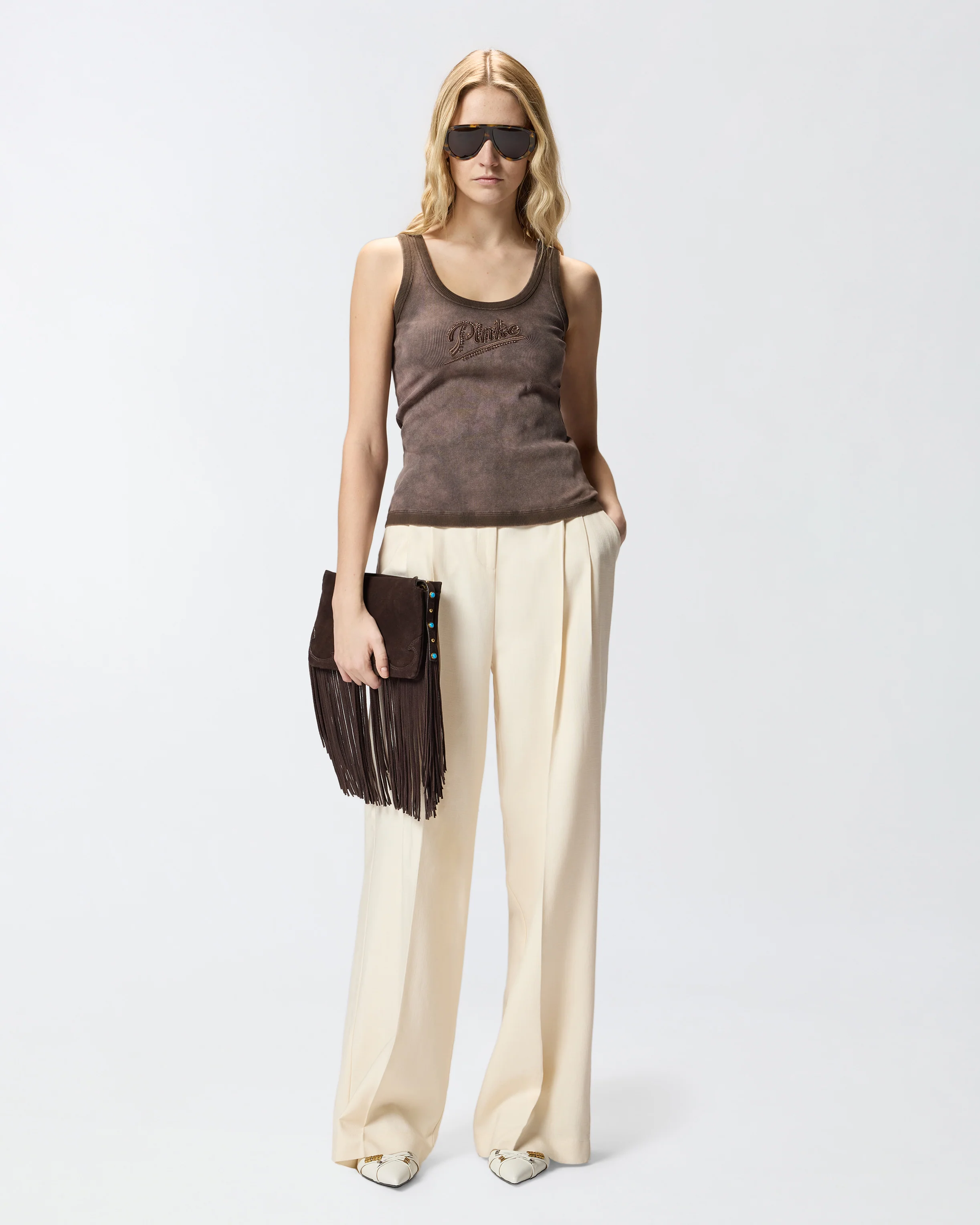 Spray-effect vest top with PINKO embroidery - Image 2