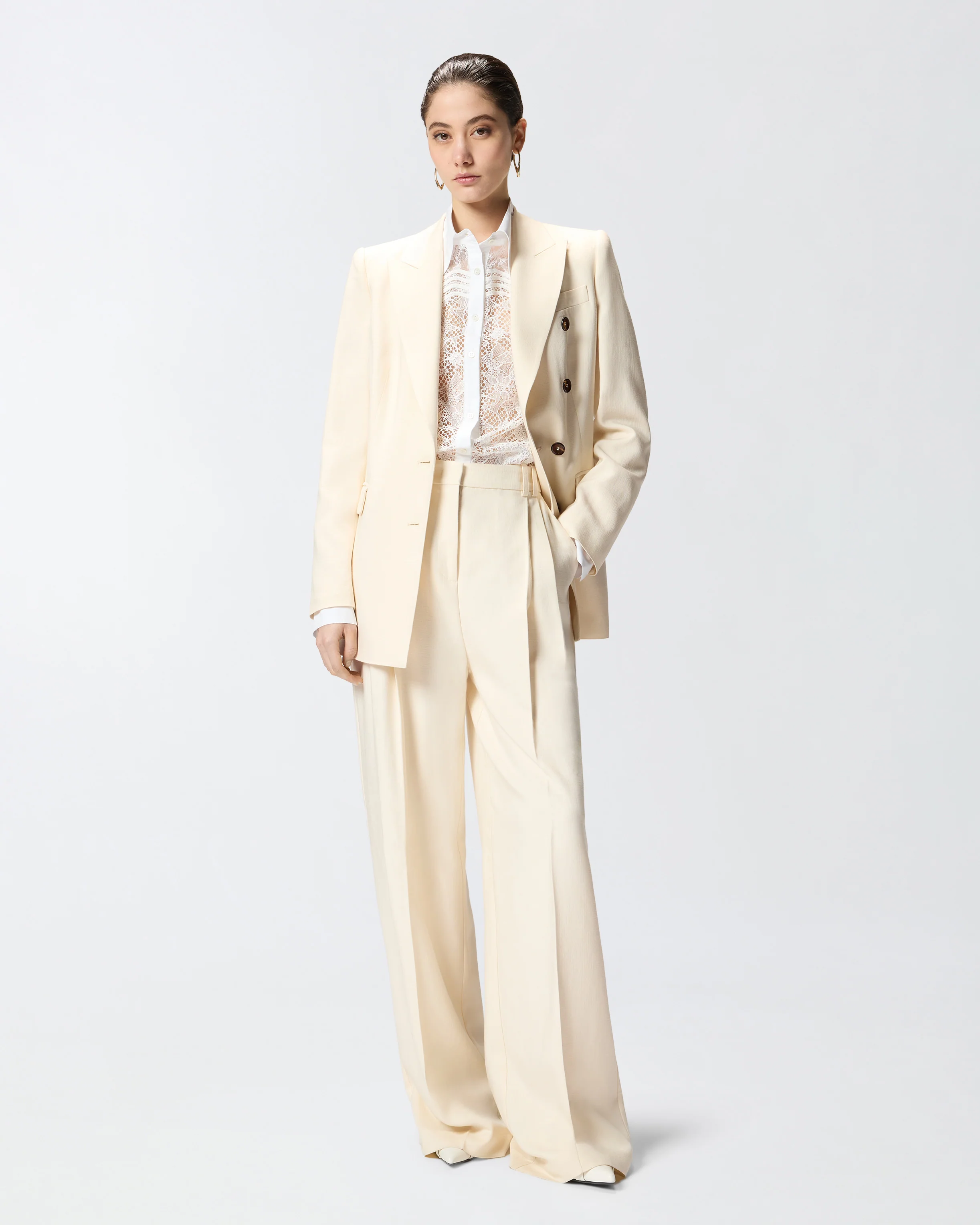 Straight-cut trousers with pressed pleat detail