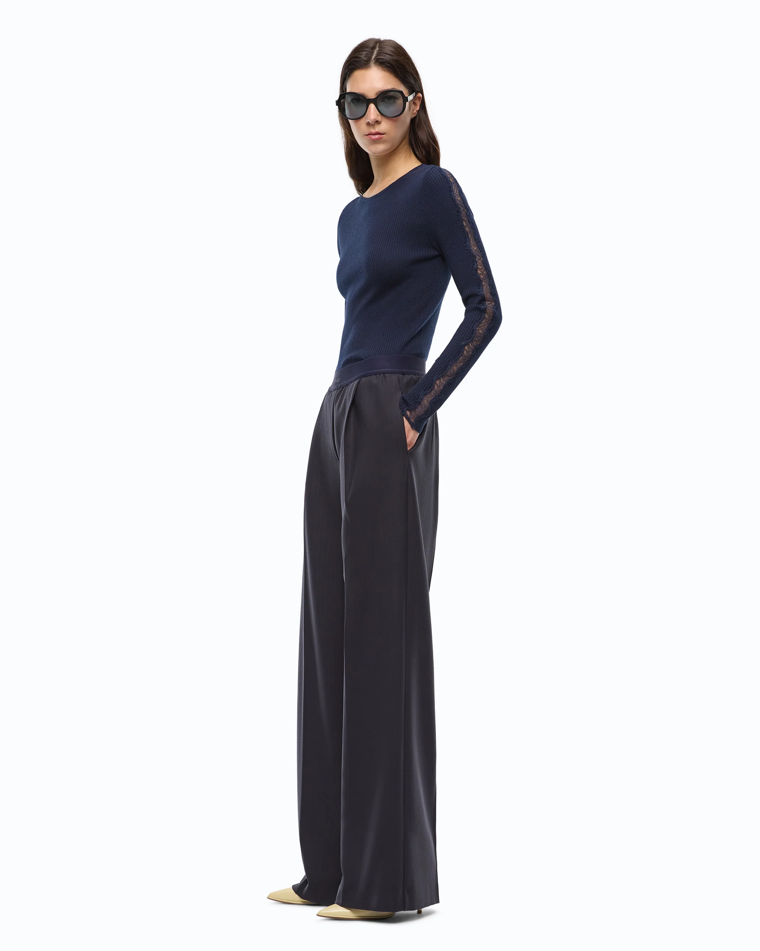 Stretch wool-blend palazzo trousers