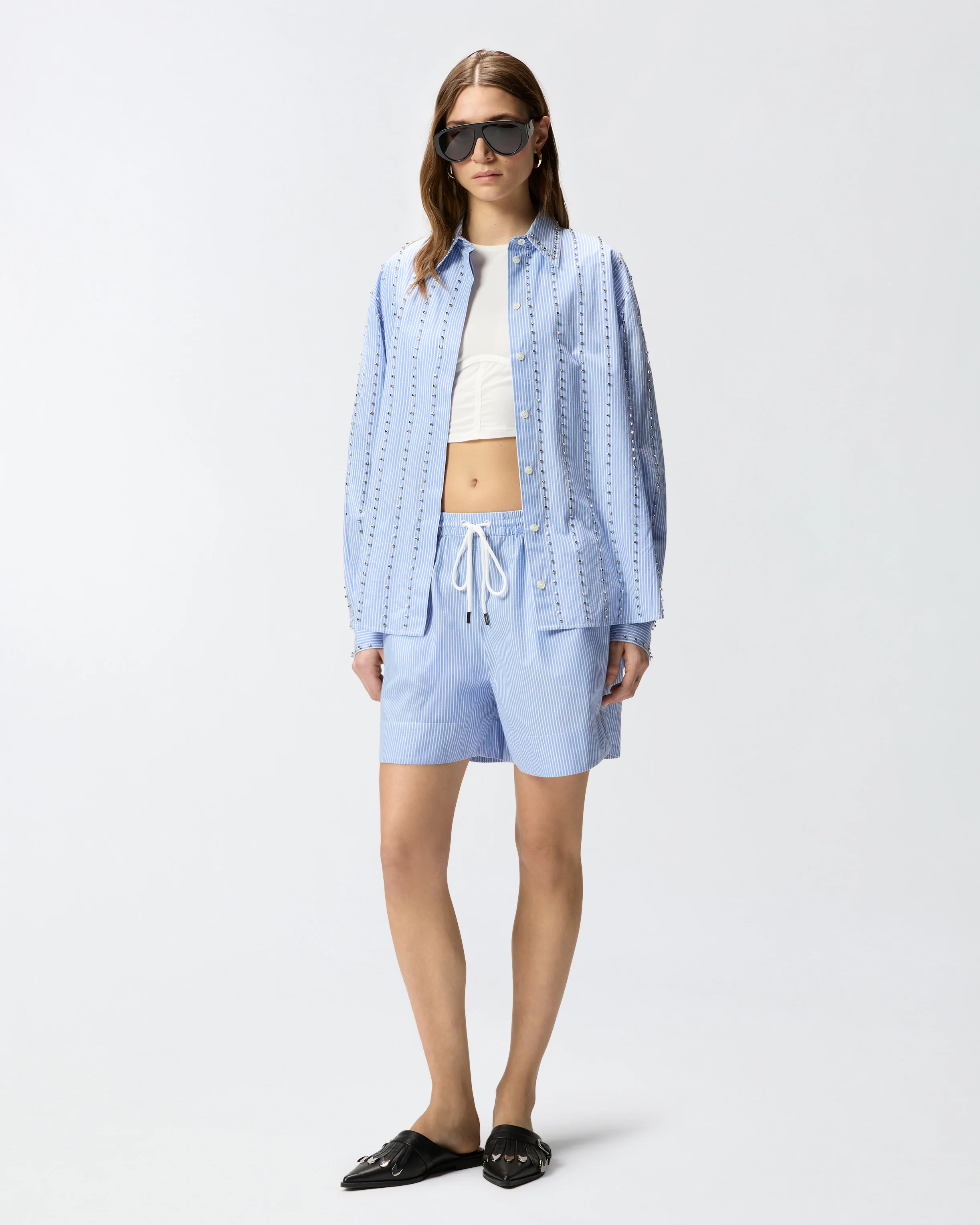Striped cotton shorts with elasticated waist
