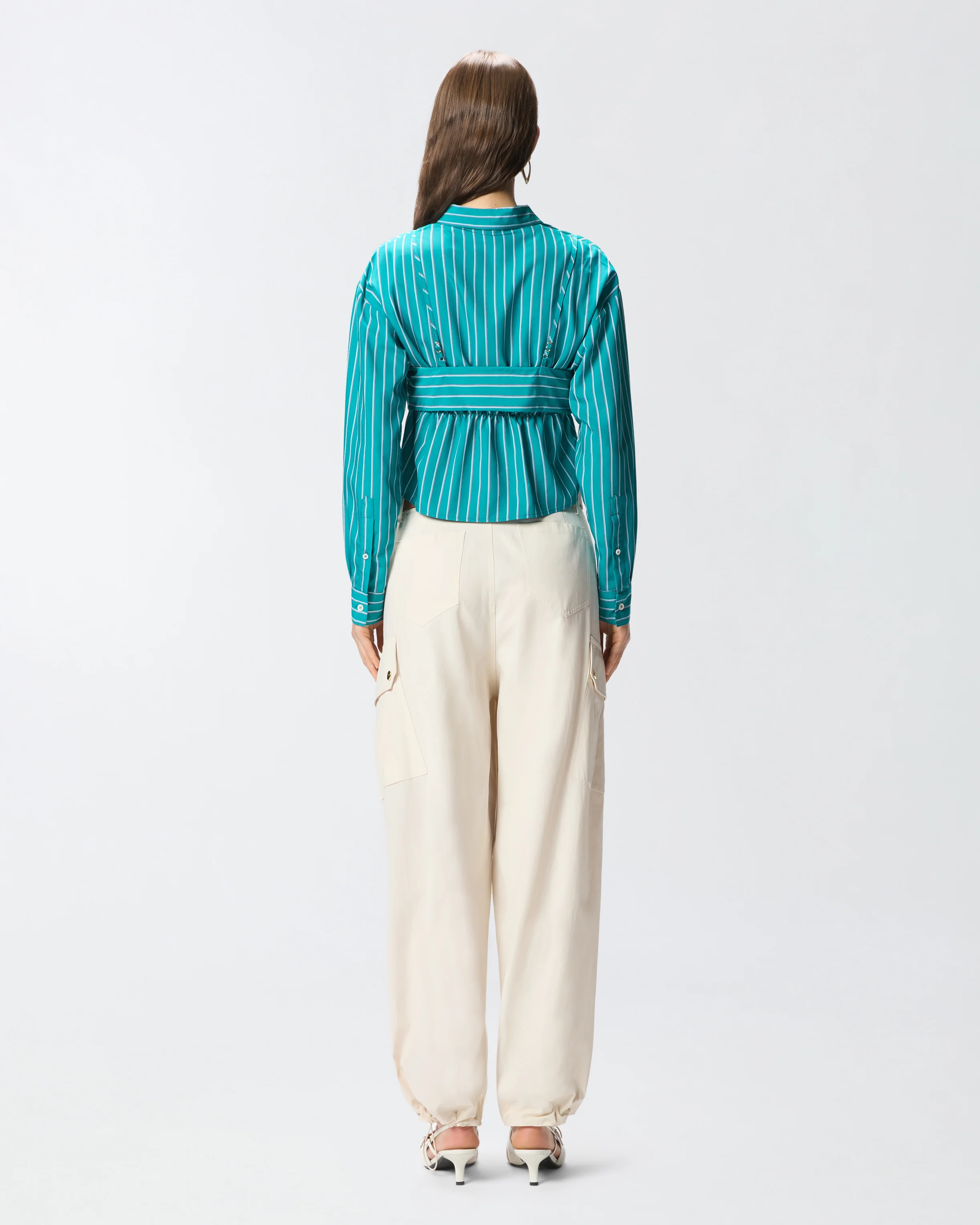 Striped cropped shirt with bow - Image 3