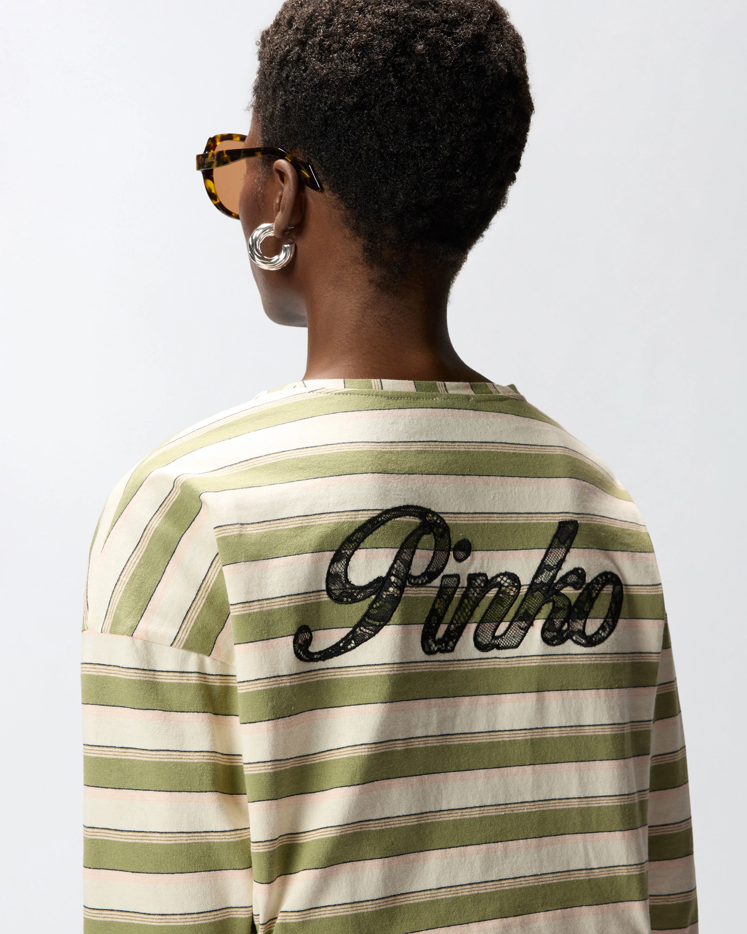 Striped jersey top with structured collar - Image 4