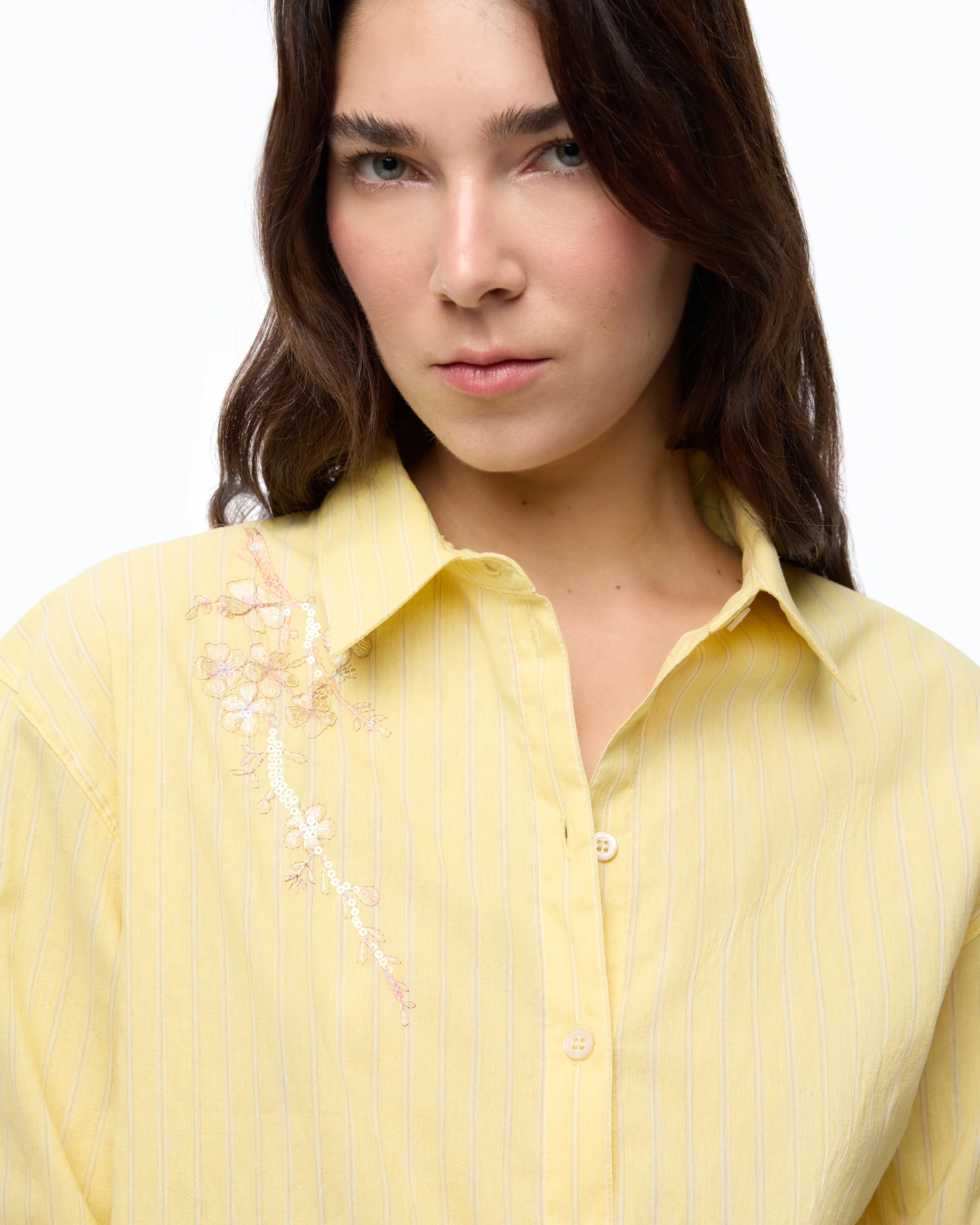 Striped shirt with floral embroidery - Image 3