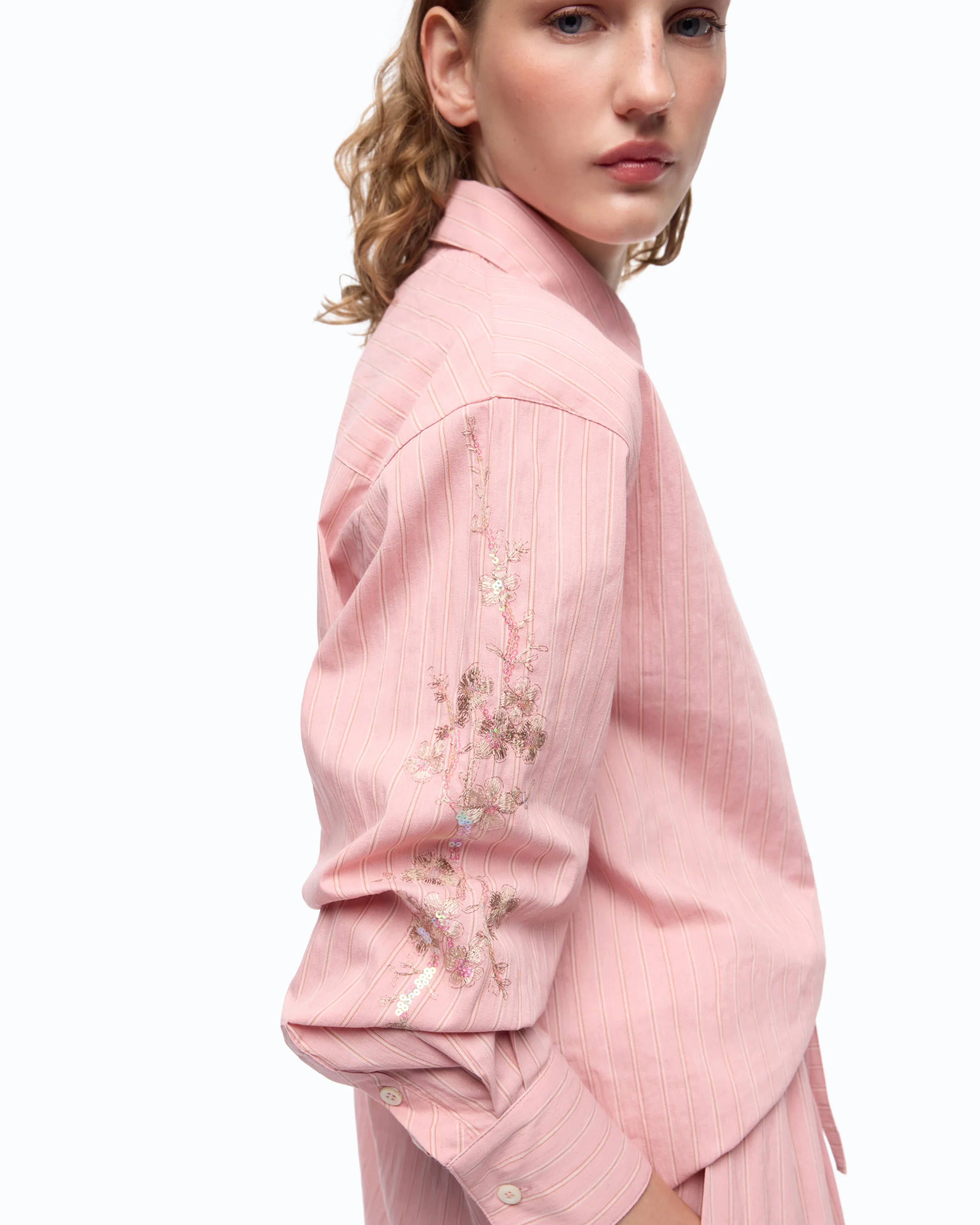 Striped shirt with floral embroidery - Image 3