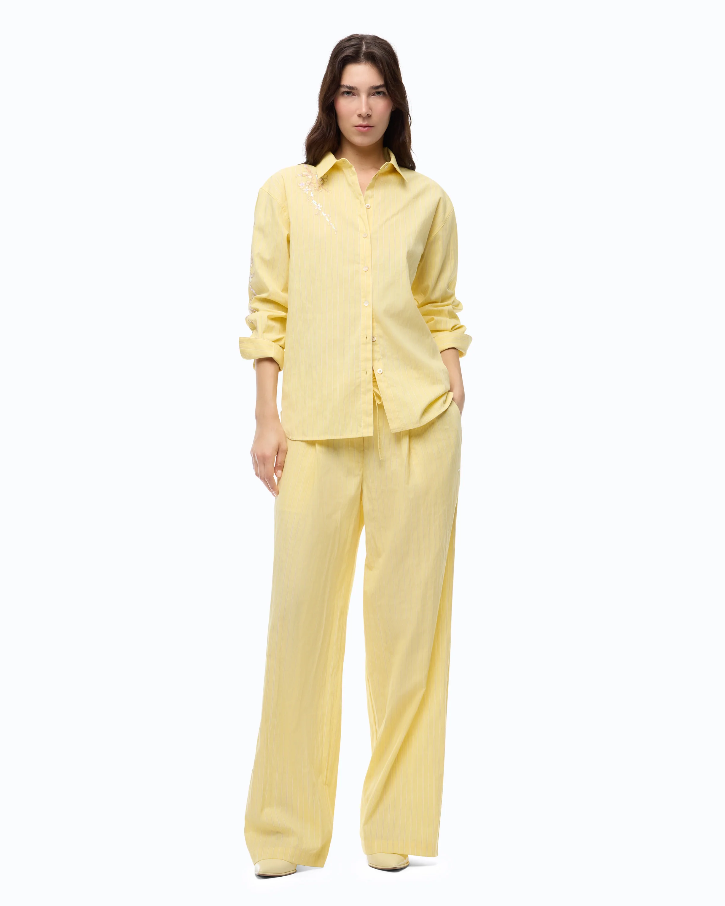 Striped trousers with drawstring waist