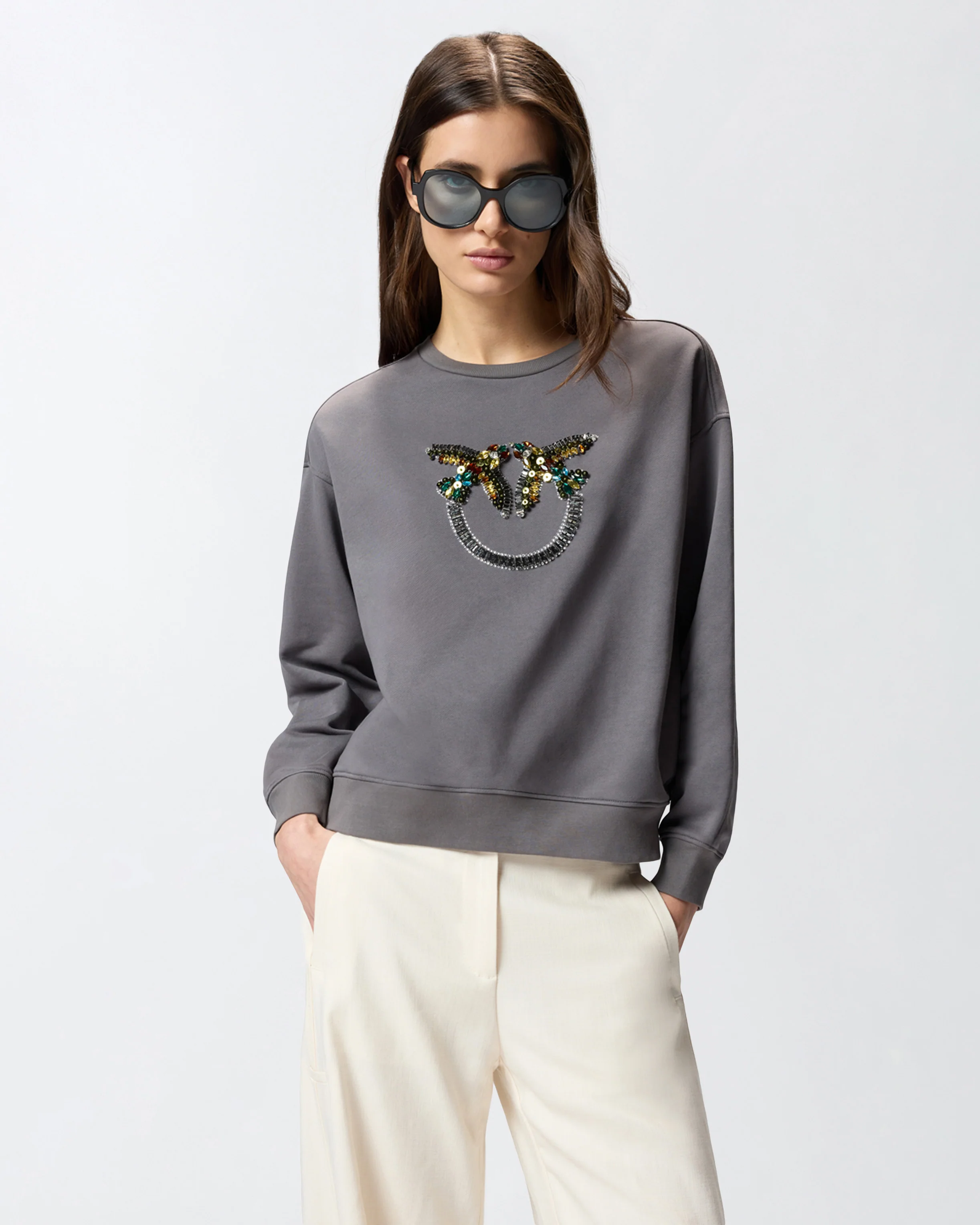 Sweatshirt with Love Birds jewel maxi embroidery