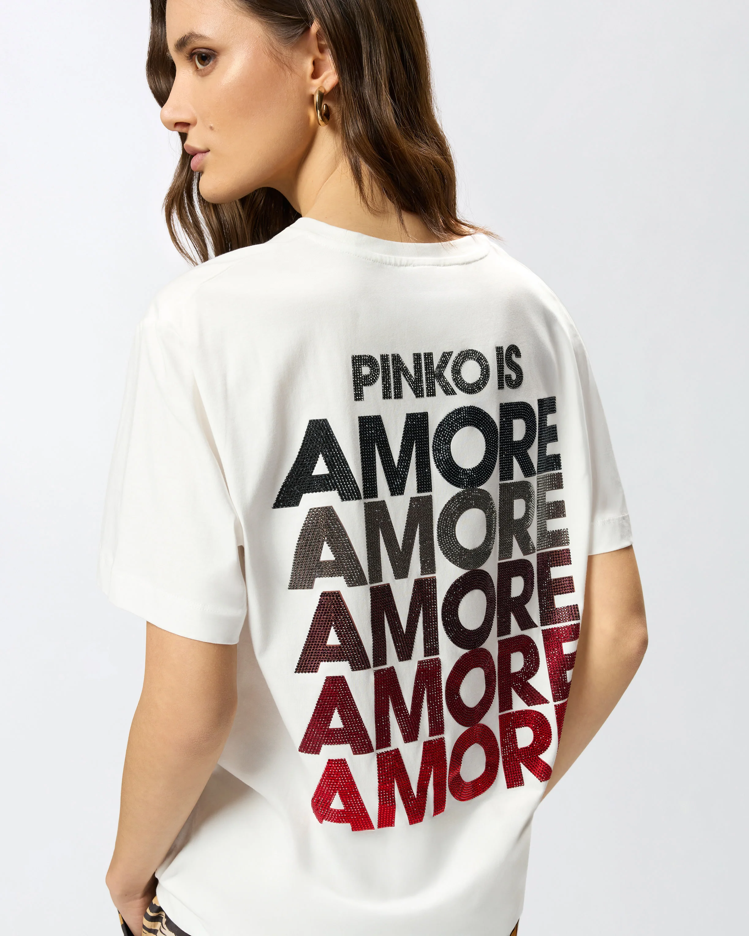 T-shirt with rhinestoned Amore lettering - Image 4