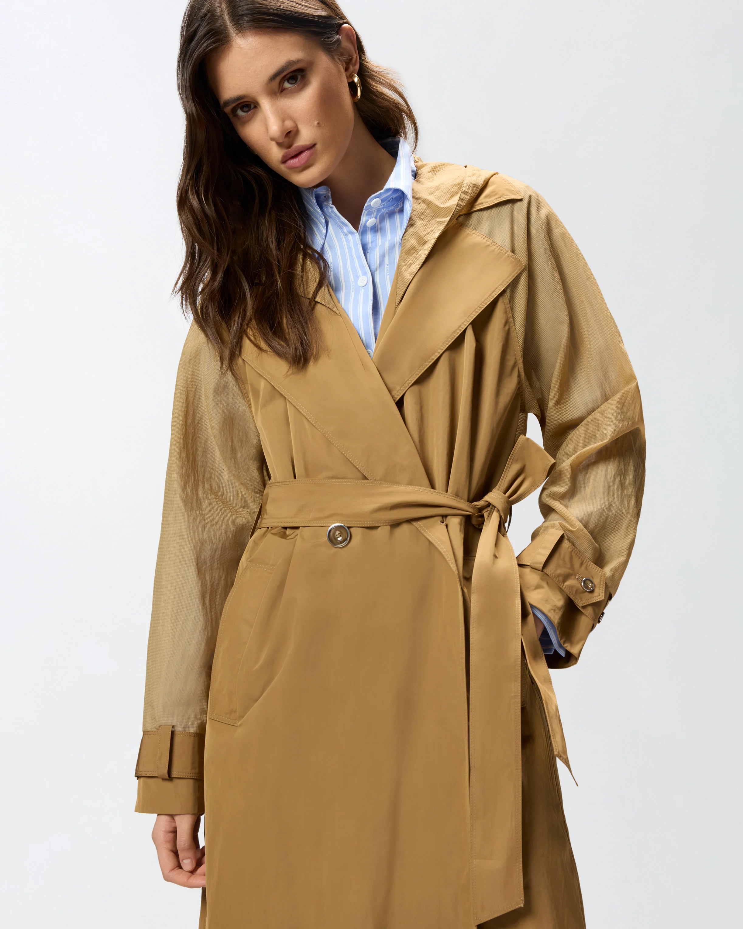 Trench coat with sheer inserts - Image 4