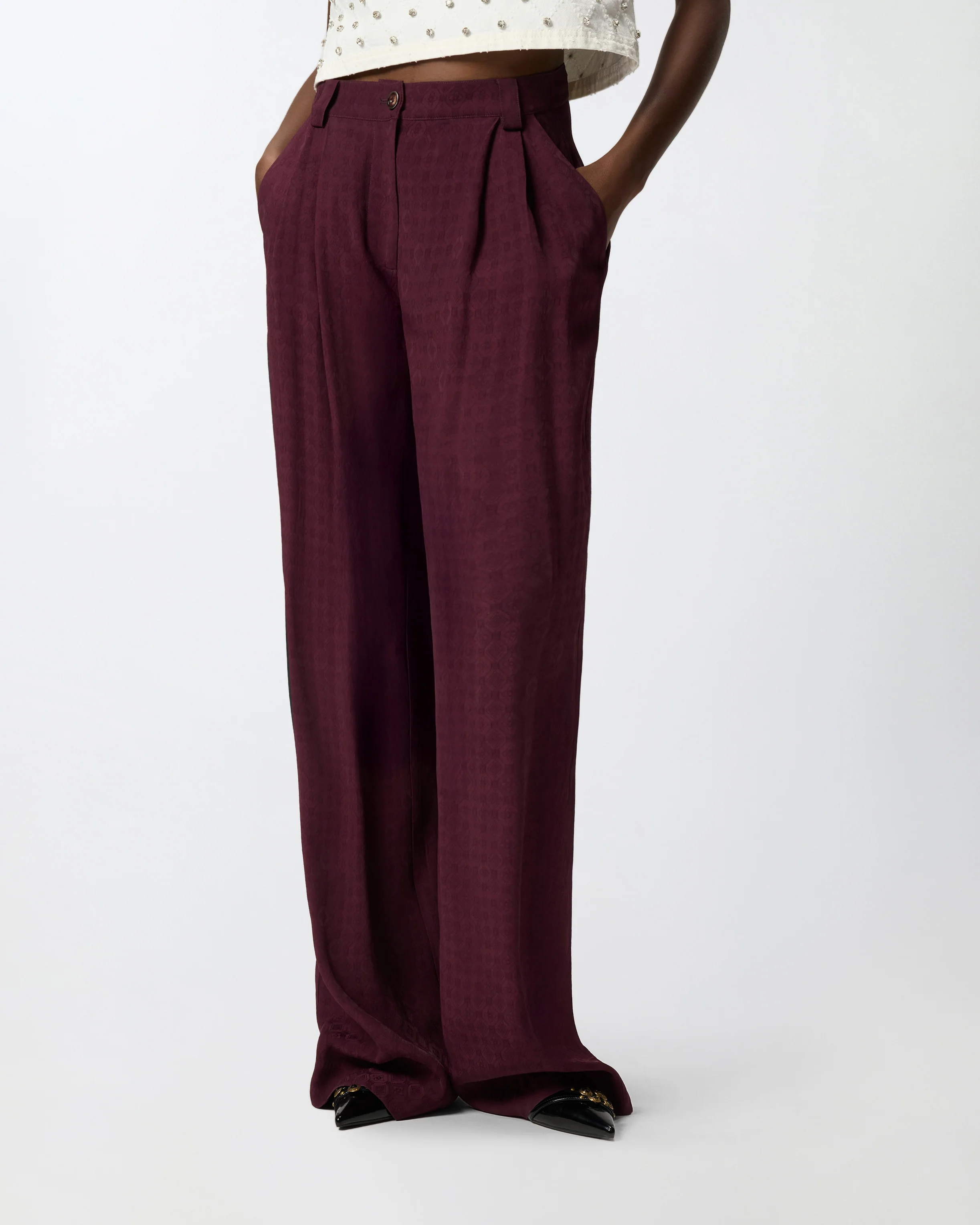 Trousers in jacquard with tie motif - Image 2
