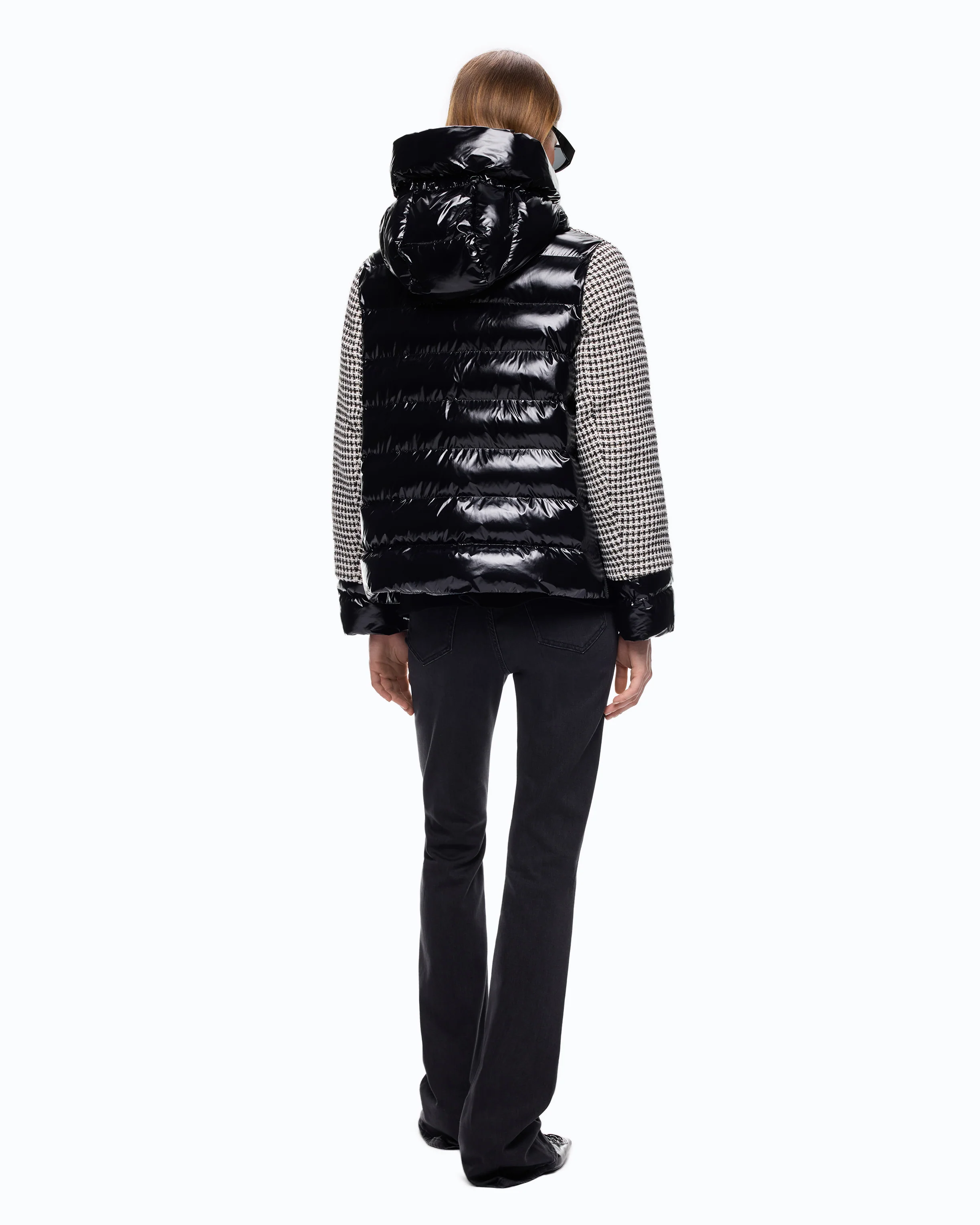 Tweed and nylon down jacket - Image 4