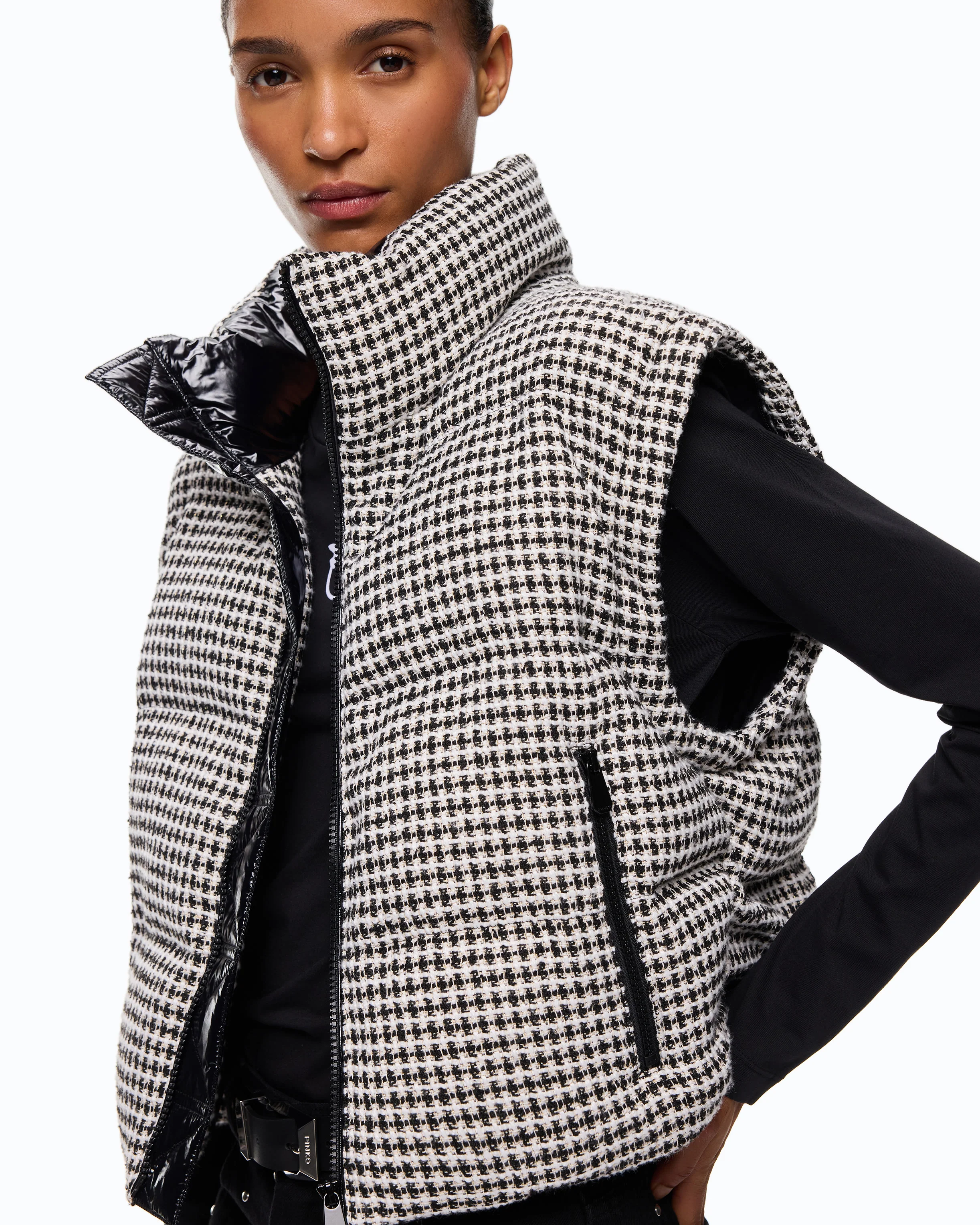 Tweed down jacket with detachable sleeves - Image 3