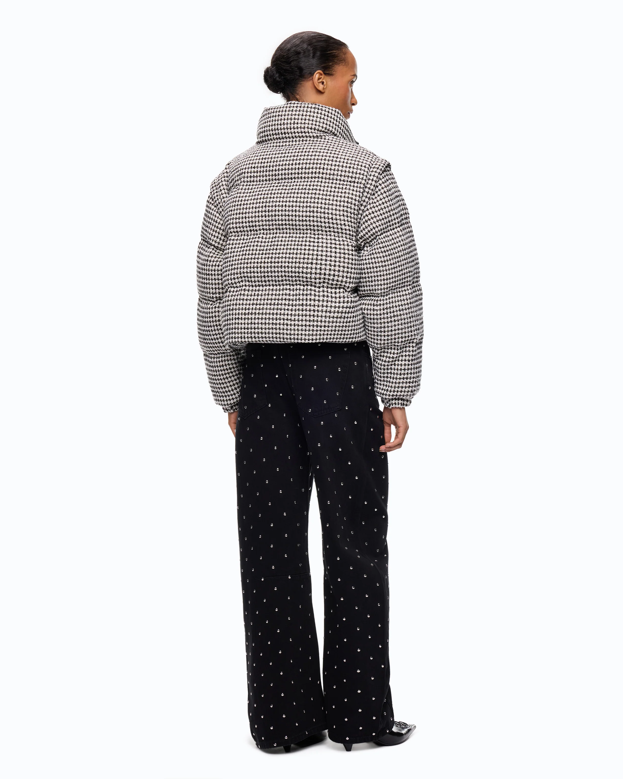 Tweed down jacket with detachable sleeves - Image 4