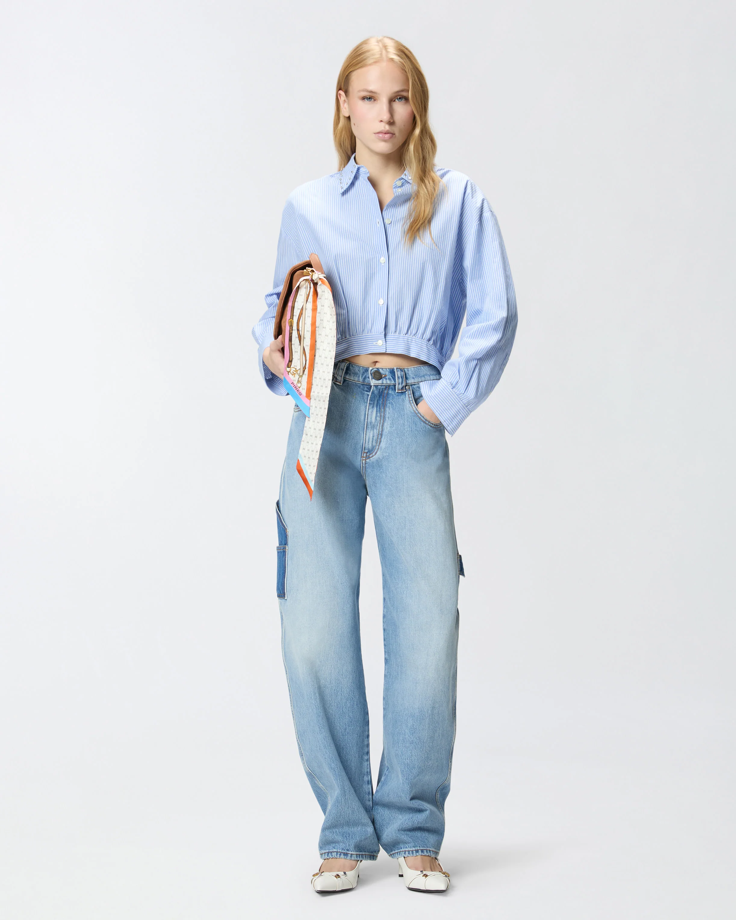 Two-tone balloon-fit jeans