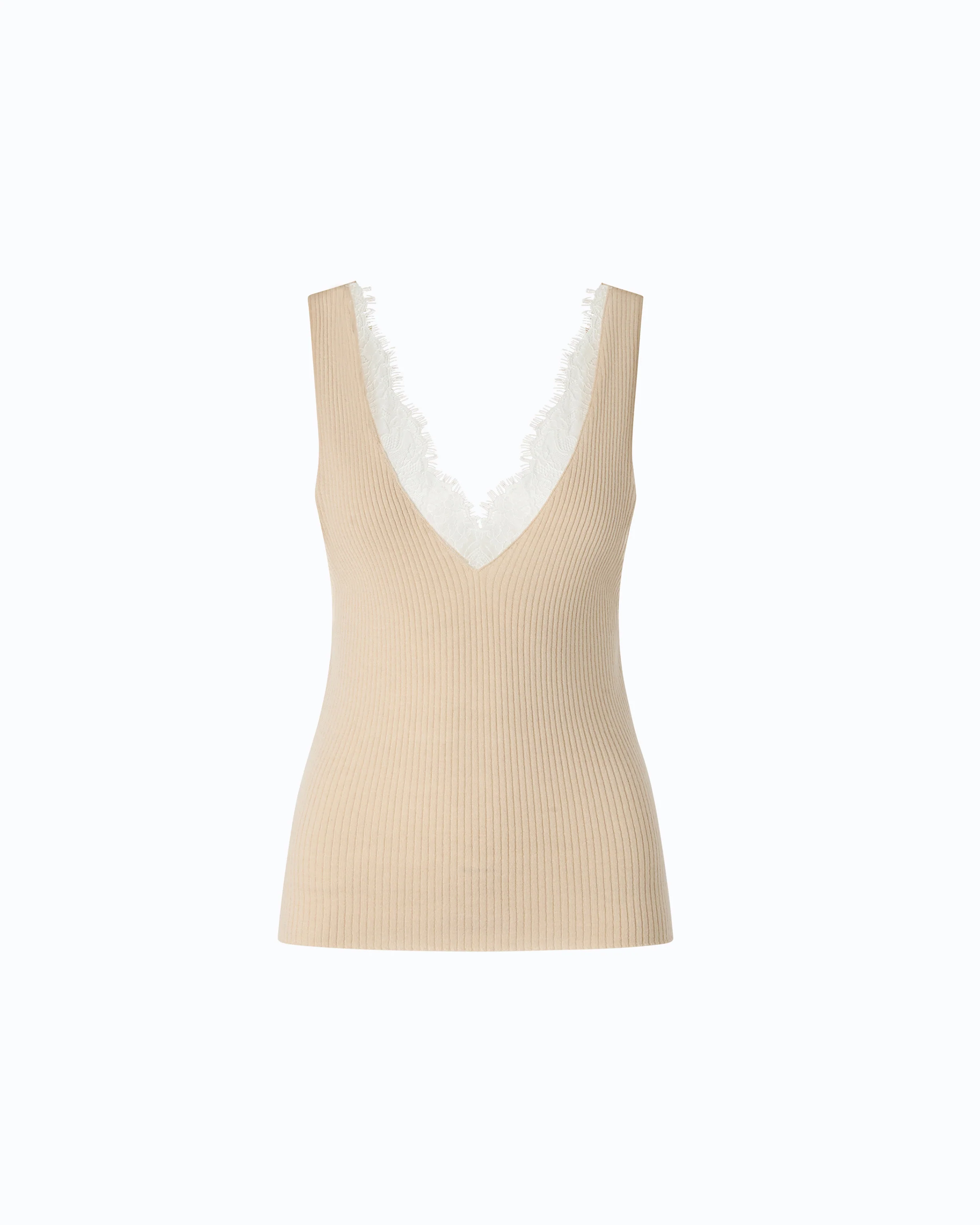 Vest top in silk and cashmere blend with lace neck - Image 5